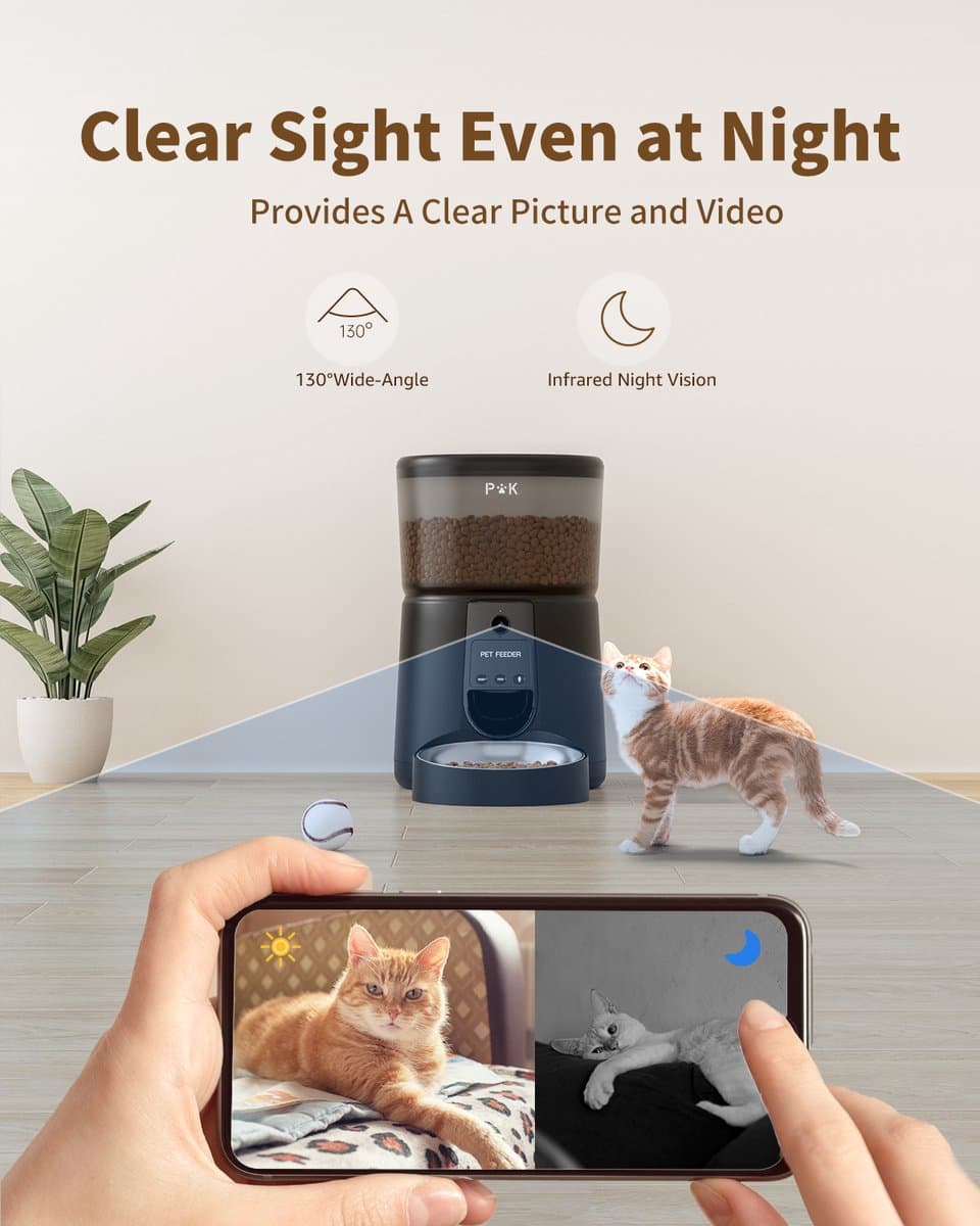 Balimo Automatische Voerbak - Voice Recorder - Camera - Voerautomaat hond - Full HD 1080P Night Vision - Voerautomaat dispenser kat - Smart Met Camera En App - 4 L - Voerbak Kat & Hond - Zwart thumbnail 8