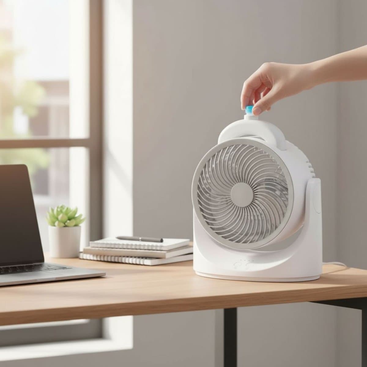 Mini Tafelventilator met Koelelement - Verstelbare Mini Ventilator met 3 Standen - USB Ventilator met LED Licht - 240 ML Koelelement - voor Tafel Bureau Slaapkamer thumbnail 7