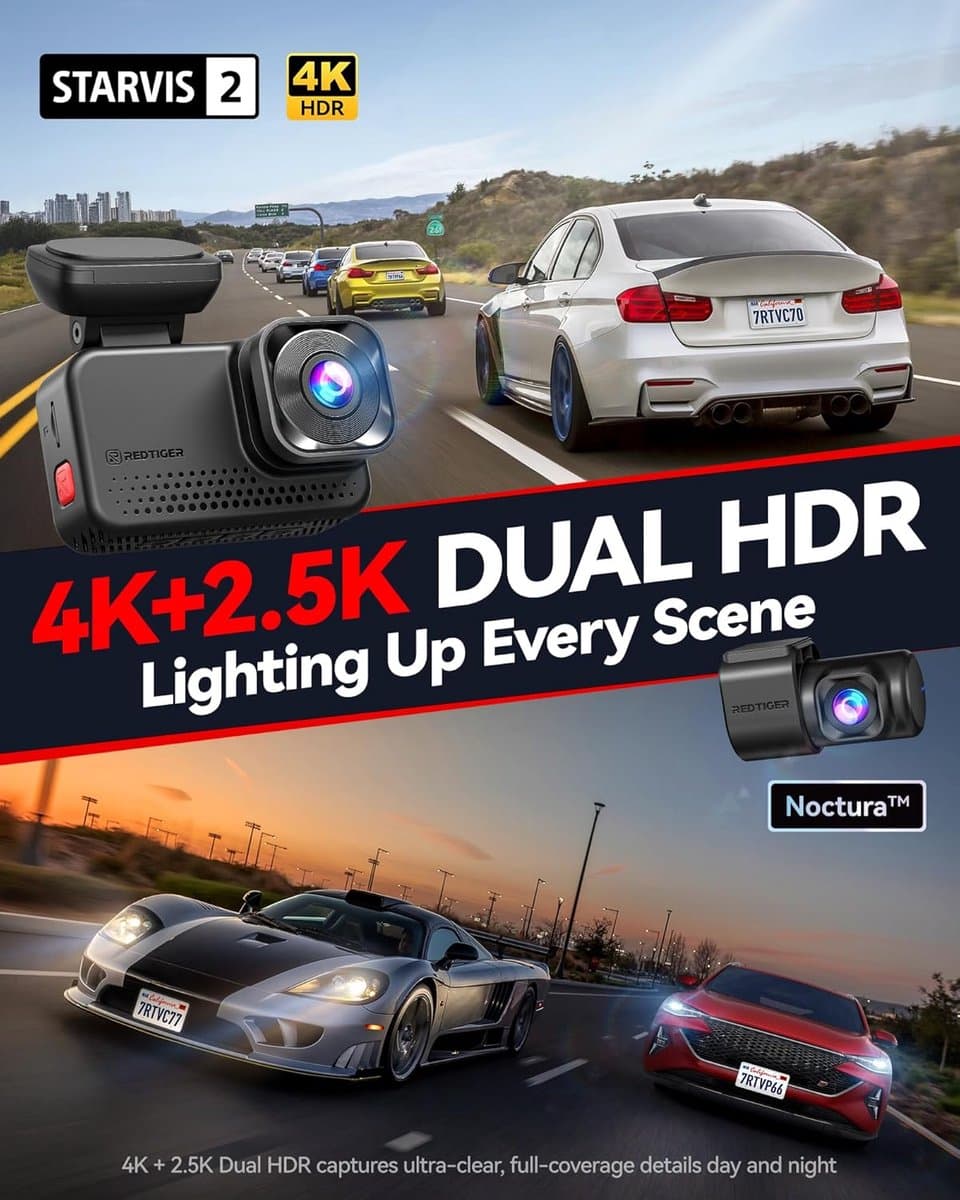 RedTiger Viewclear 70 - Dual Dashcam voor auto - Ultra 4K & 2,5K - Voor en Achter Camera - 2026 model - Met Touchscreen - WiFi en GPS - 3.20 Inch met App - Sony Sensor Nachtzicht - Dashcams - Parkeerbewaking - G Sensor - Loop opname - 128GB SD Kaart thumbnail 6