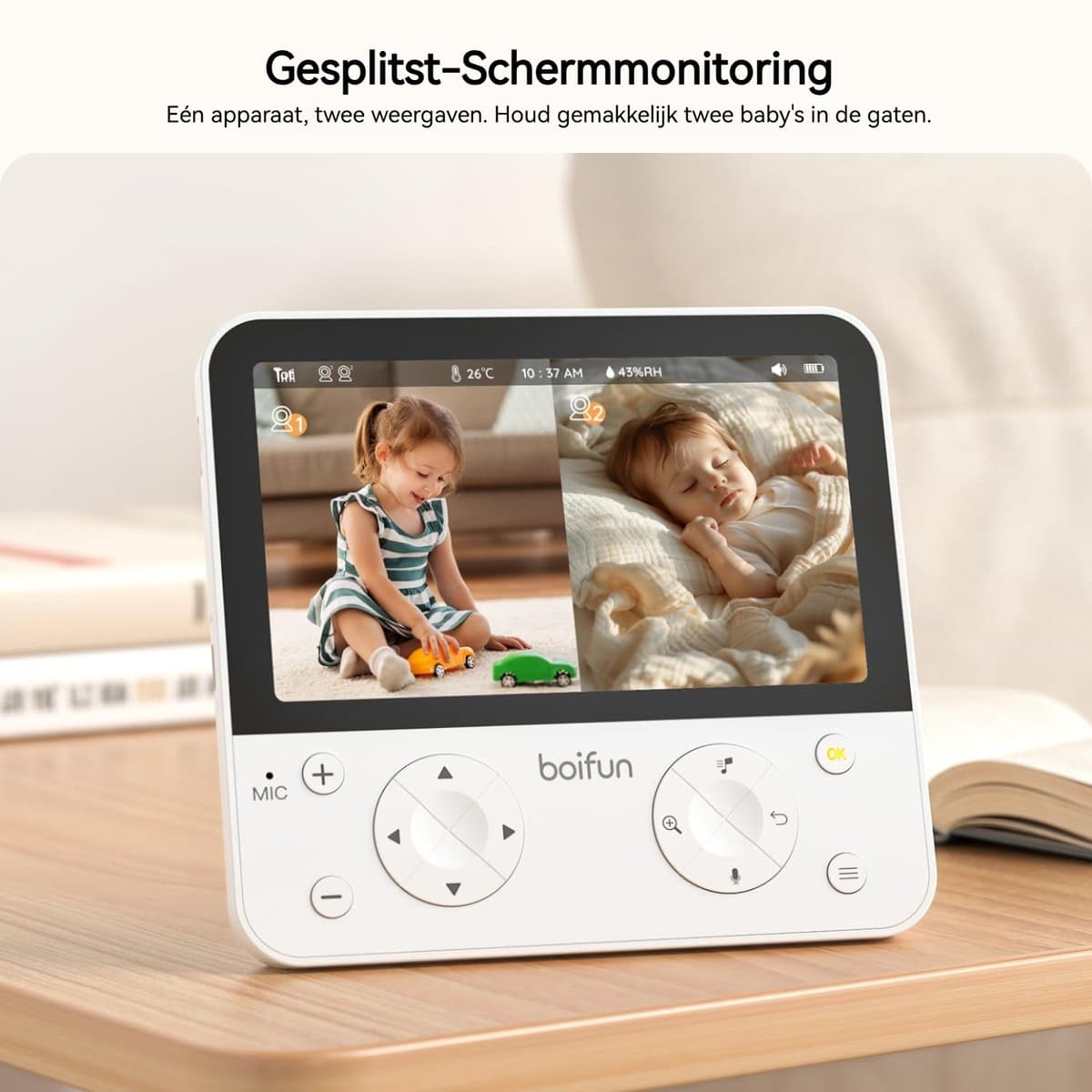 BOIFUN Babyfoon met camera - Baby Monitor met 2 Camera's - Babyfoon met Camera en App - AI-detectie (Slapen op de Buik en Gezichtsgebied) - Nachtlampje - 5.5 Inch Scherm - Video & Audio thumbnail 8