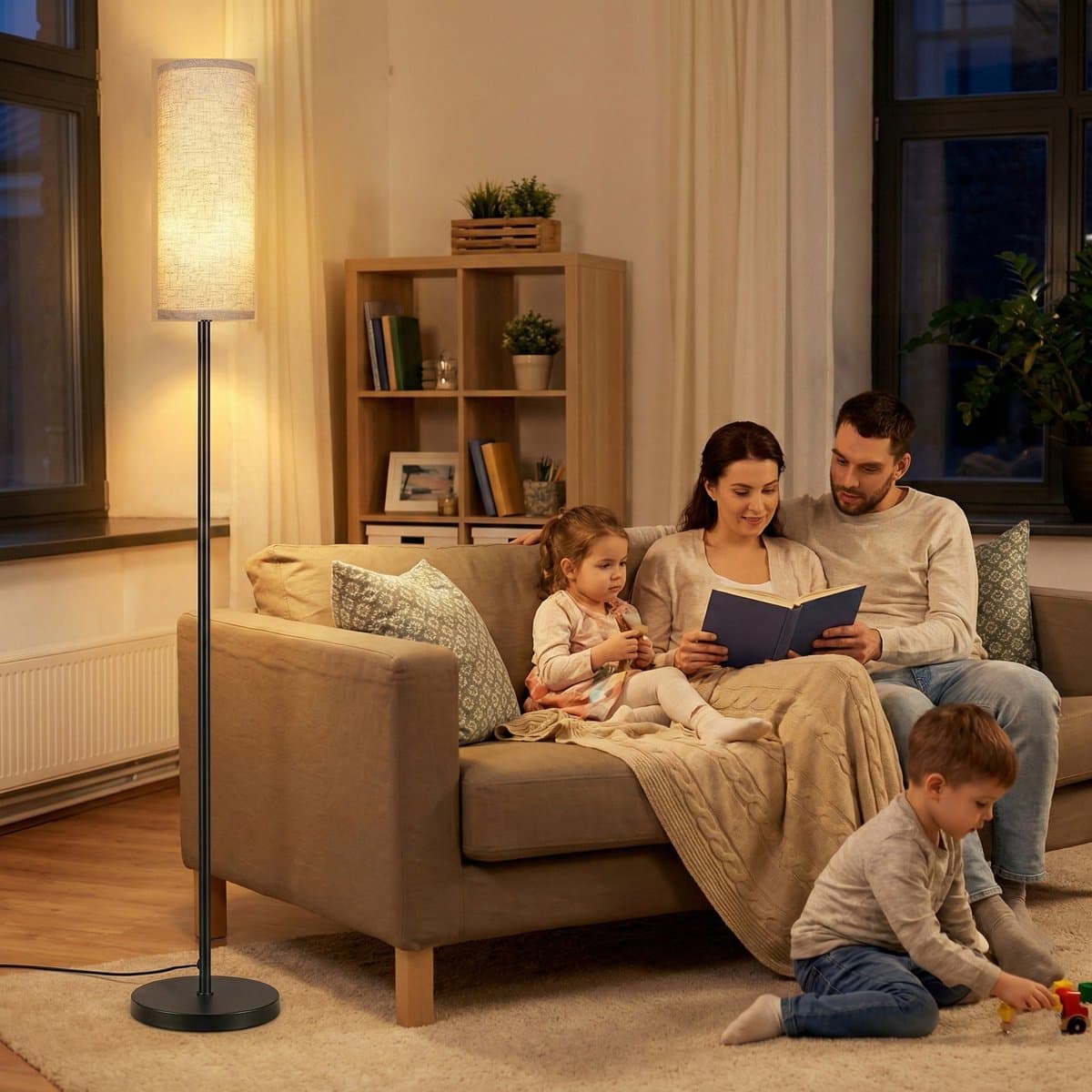 MUPOO Scandinavisch Vloerlamp met Linnen Kap 173cm- Hoeklamp Ruimtebesparend -Incl 3-Kleuren Staande Lamp- Voetschakelaar -voor Woonkamer & Kantoor thumbnail 7
