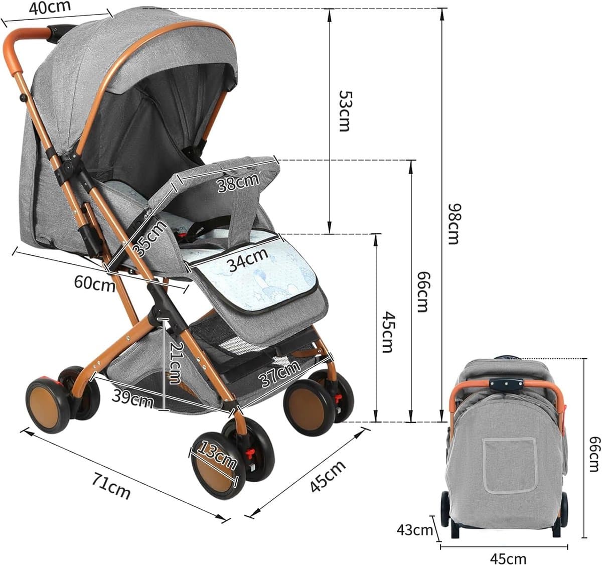 Lichtgewicht reisbuggy - Kinderwagen compact - Veilig reizen - Met één hand inklapbaar - 98 x 71 x 45 cm thumbnail 6