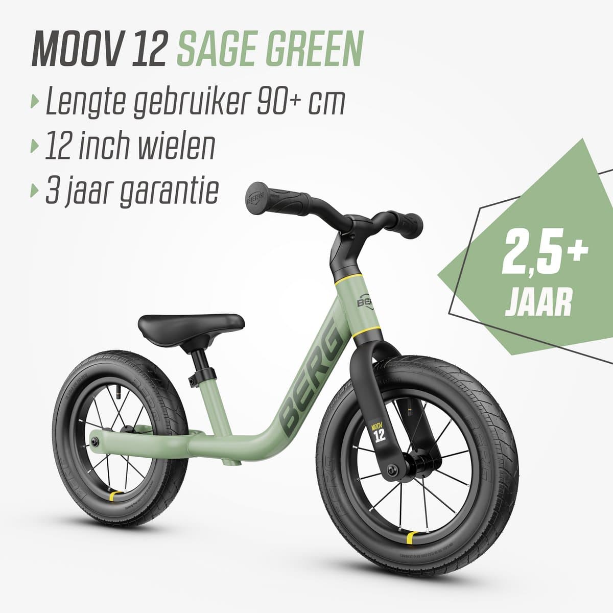 BERG MOOV12 Loopfiets - 2,5+ jaar - 12 inch - Lichtgewicht - Comfortabele luchtbanden - Verstelbaar Stuur en Zadel - Sage Green thumbnail 6