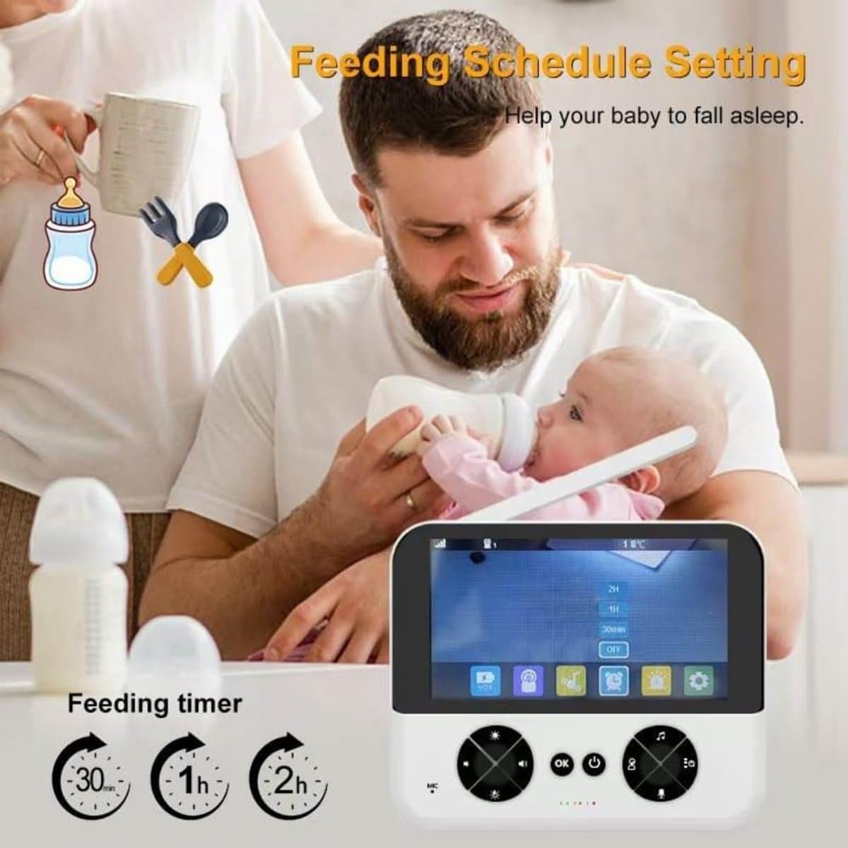 Babyfoon Met Camera - Video en Audio - Baby Monitor - 4.3 Inch - Wit thumbnail 3