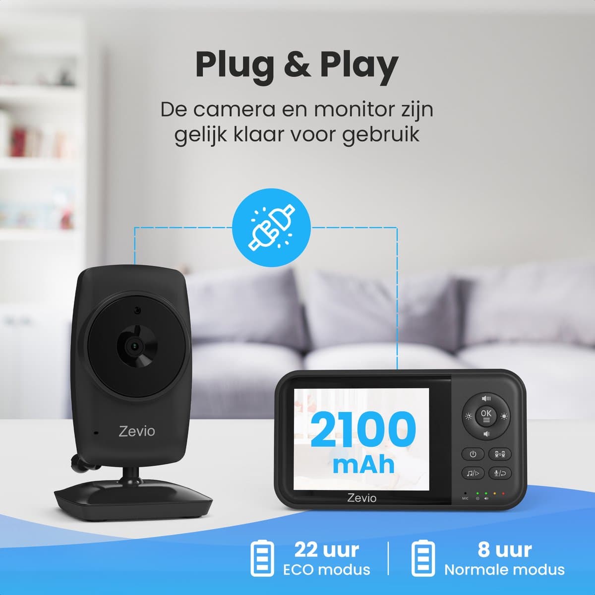 Zevio Babyfoon Comfort - Babyfoon Met Camera - Baby Monitor - Baby Camera - Zwart thumbnail 3