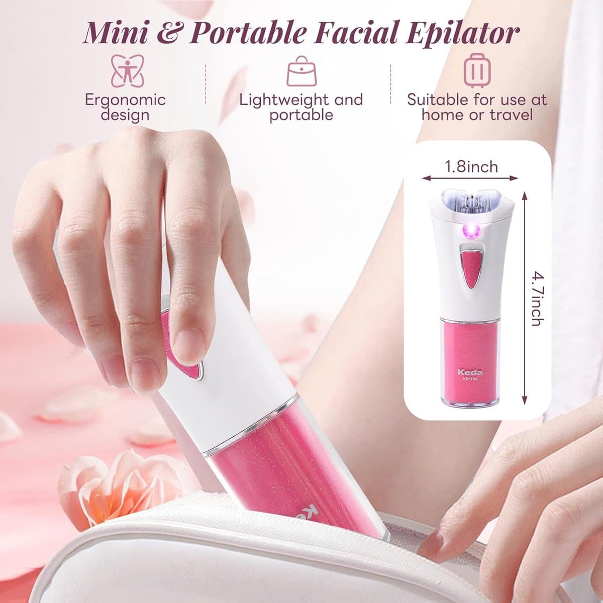RFWR® Epilator voor dames - elektrische, huidvriendelijke haarverwijderaar voor gezicht & lichaam met koude LED-verlichting thumbnail 8