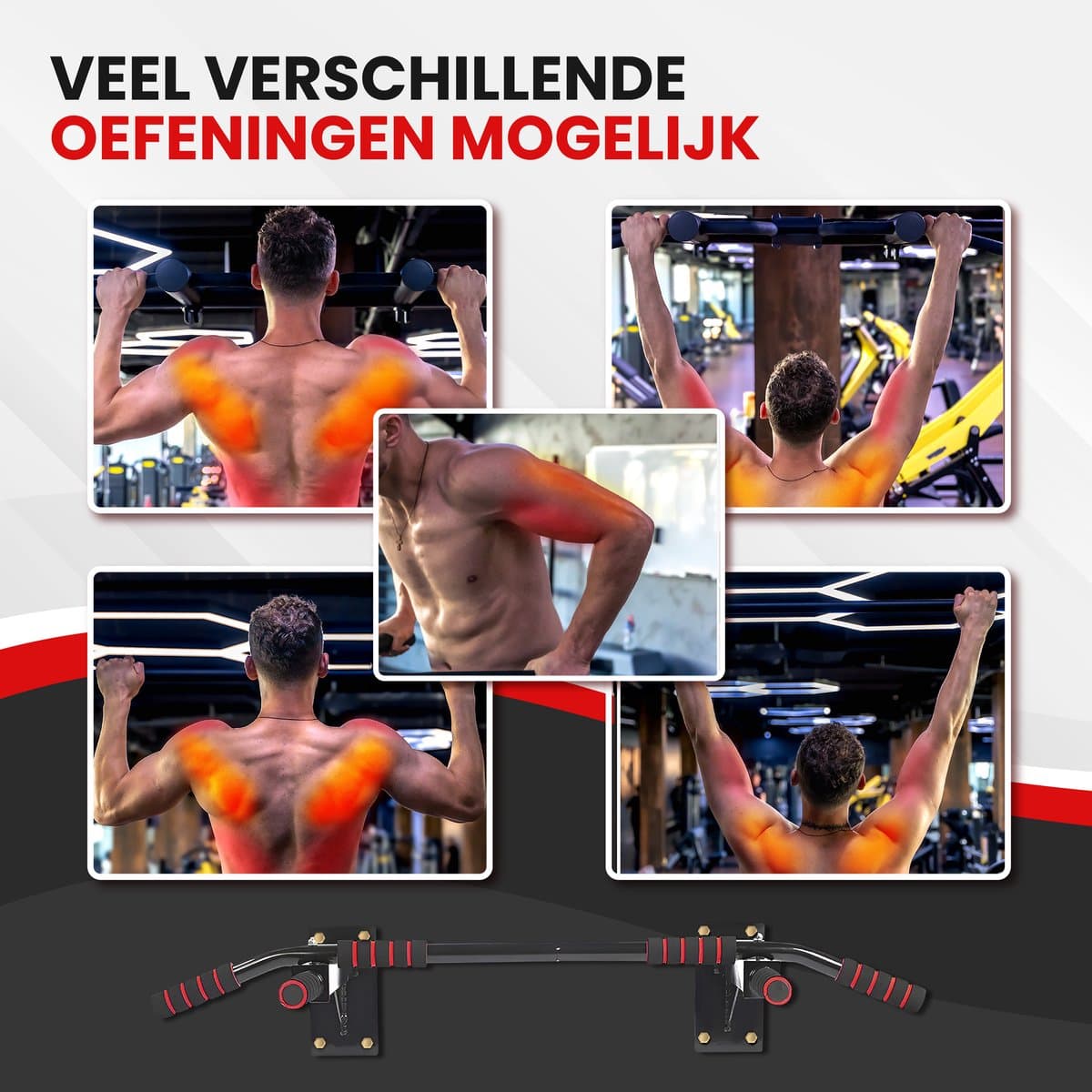 TTD® Premium Pull Up Bar - Pull Up Station - Optrekstang Wandmontage - Dip Station - Dip Bars - Thuis Sporten - Thuis Fitness - Premium materialen - Extra stevige montage onderdelen - Home workout - Zwart/Rood thumbnail 3
