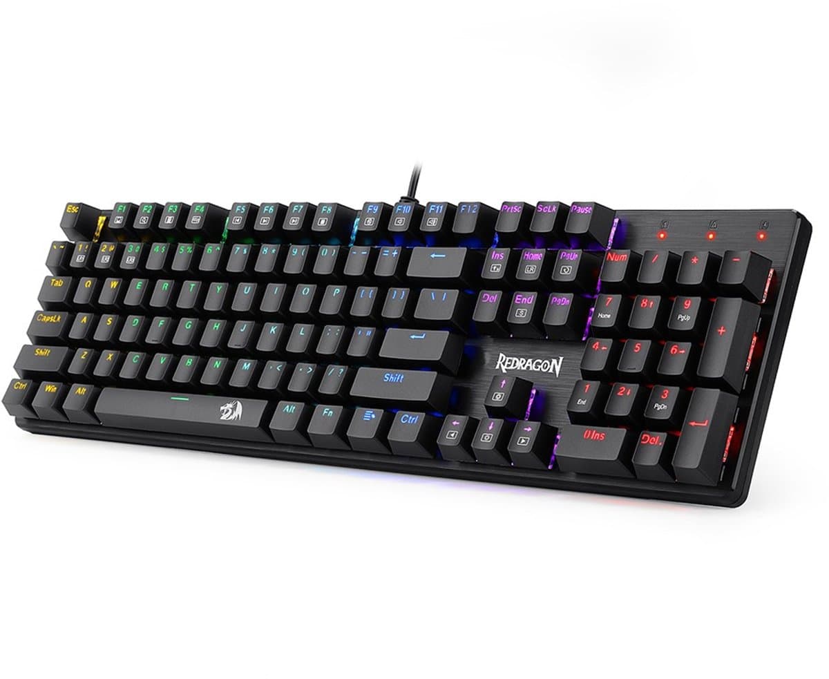 Redragon K671 104-toetsen mechanisch toetsenbord met regenboog achterverlichting - Red Switch, US-indeling - Zwart thumbnail 6