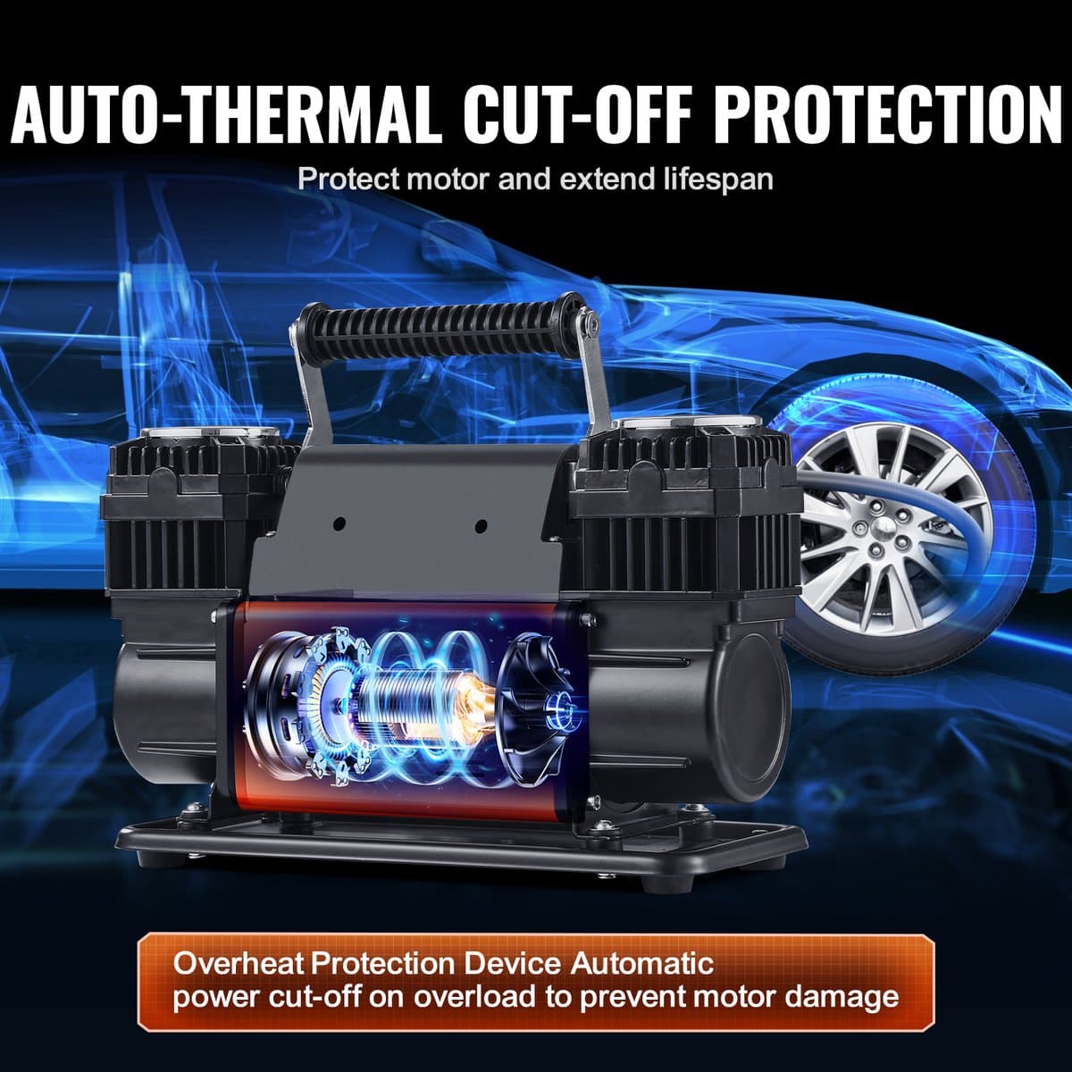 10,6 Cfm Krachtige Luchtcompressor, 30 Seconden Snel Oppompen Draagbare Bandenpomp Met Twee Cilinders, 12 V 150 Psi Off-Road Luchtpomp Met Adapters Voor Vrachtwagens, Auto'S, Suv'S, 4 X 4 Voertuigen thumbnail 5