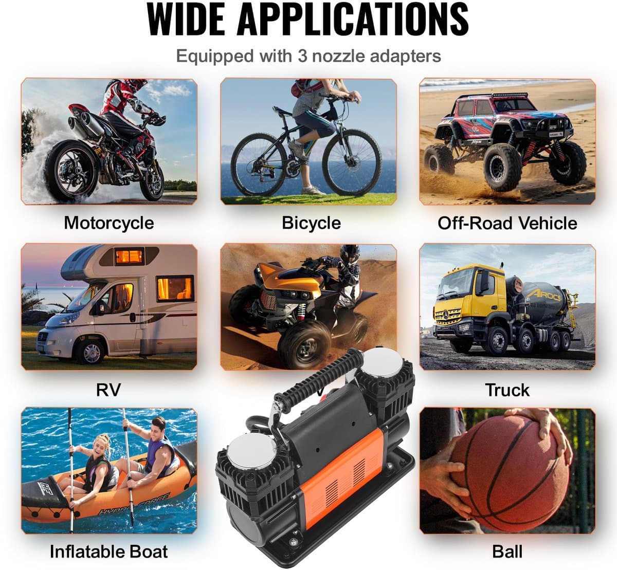 10,6 Cfm Krachtige Luchtcompressor, 30 Seconden Snel Oppompen Draagbare Bandenpomp Met Twee Cilinders, 12 V 150 Psi Off-Road Luchtpomp Met Adapters Voor Vrachtwagens, Auto'S, Suv'S, 4 X 4 Voertuigen thumbnail 7
