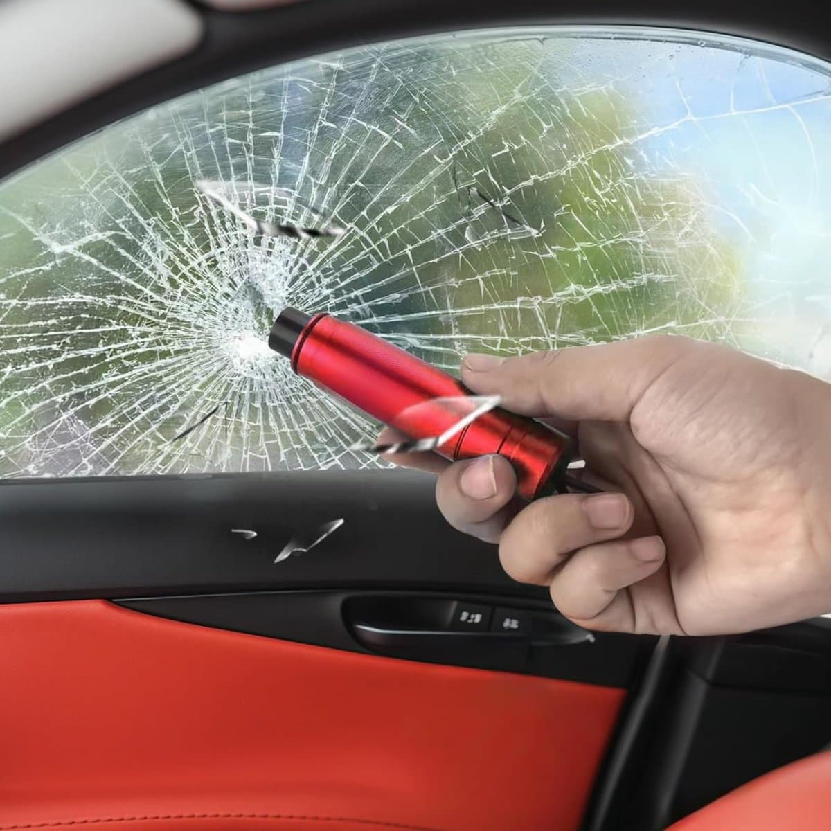 Veiligheidshamer - Veiligheidshamer Auto - Noodhamer - Compacte Aluminium Veiligheidshamer - Multifunctioneel Voertuig Noodhulpmiddel - Wolfraam Stalen Raambreker - Rood thumbnail 8