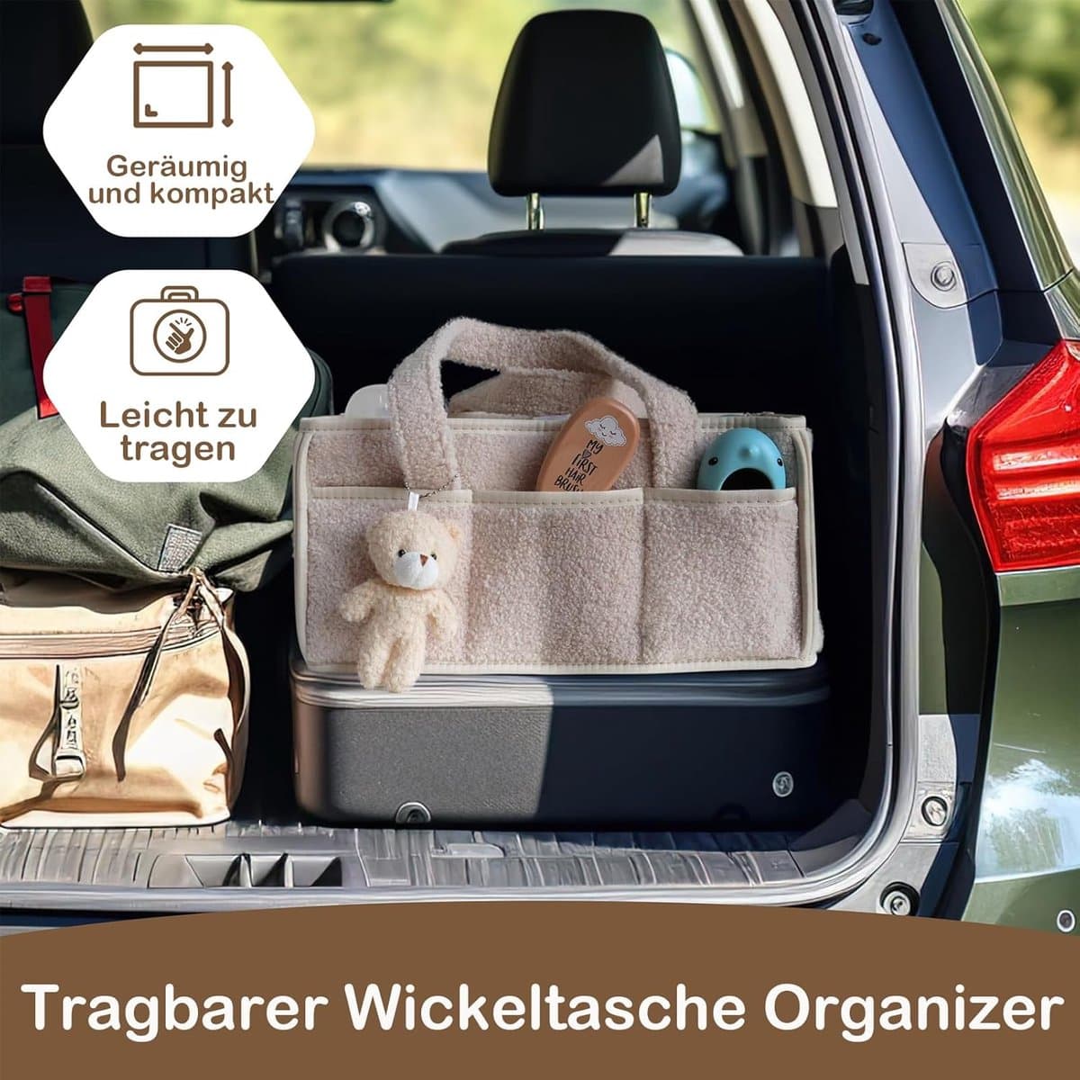 Luierzakjes opbergdoos - Pluche luiermand - luiertas - Luiermand - Beer-vormige luieropbergdoos - Luiertafel opbergdoos met verwisselbare vakken - Multifunctionele draagbare luieropbergdoos thumbnail 6