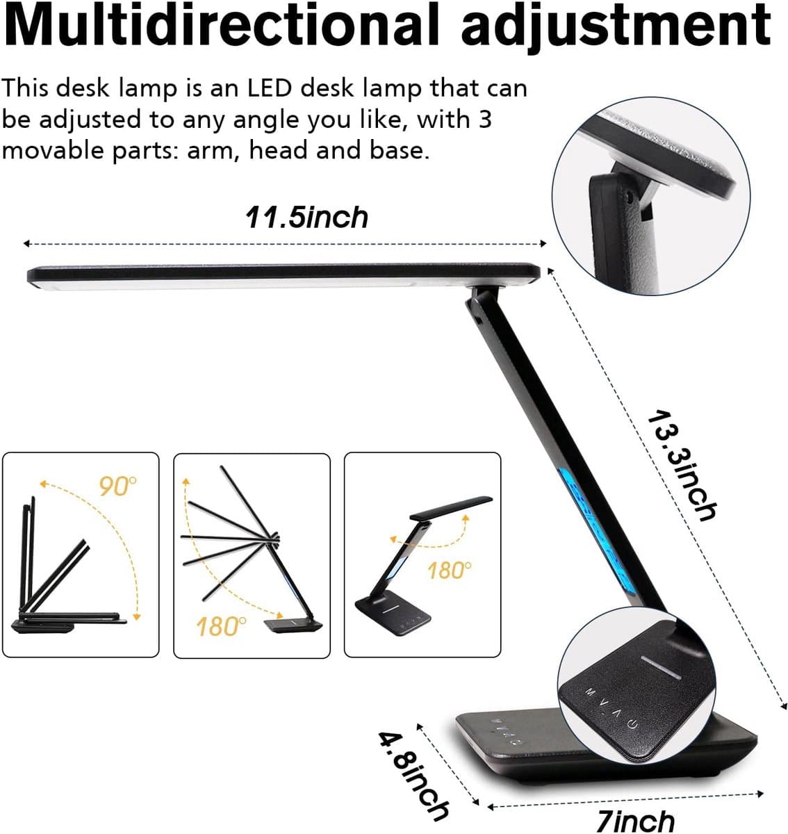 Bureaulamp - LED - USB en Draadloos Mobiel Opladen - Leeslamp - Bedlamp - Touch Control - Leeslamp Staand - Wireless Charger - Desk Lamp - Zwart thumbnail 2