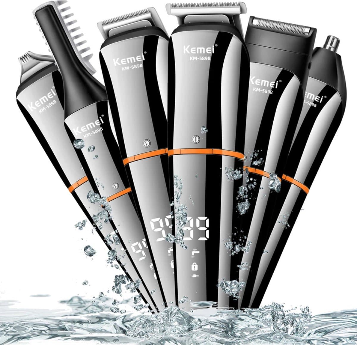 Kemei Baardtrimmer - Body groomer - 6 in 1 - Voor mannen - Waterdicht - Voor baardhaar - Hoofdhaar - Lichaamshaar thumbnail 4