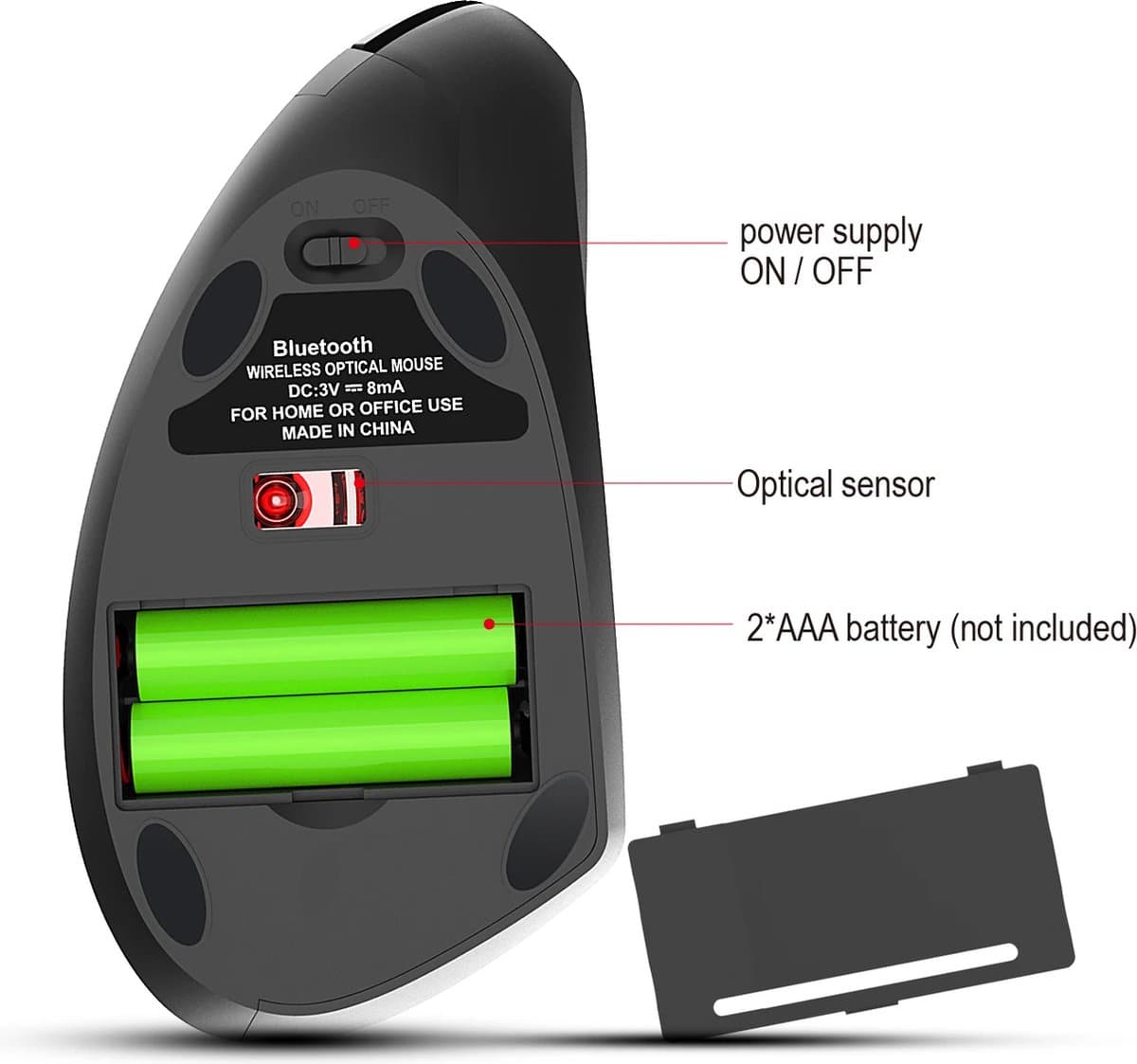 Elementkey ERGO5 Bluetooth 3.0 + 5.2 Draadloze Bluetooth Ergonomische Optische Verticale Muis - 6-toetsen- 2400 DPI Verstelbaar - Zwart thumbnail 7