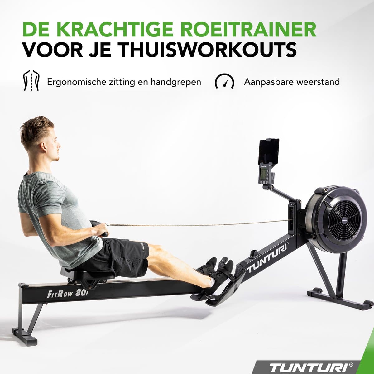 Tunturi Fitrow 80i Roeitrainer - Roeimachine Fitness - Inklapbaar roeiapparaat - 10 Weerstandsniveaus - Luchtweerstand – Bluetooth thumbnail 3