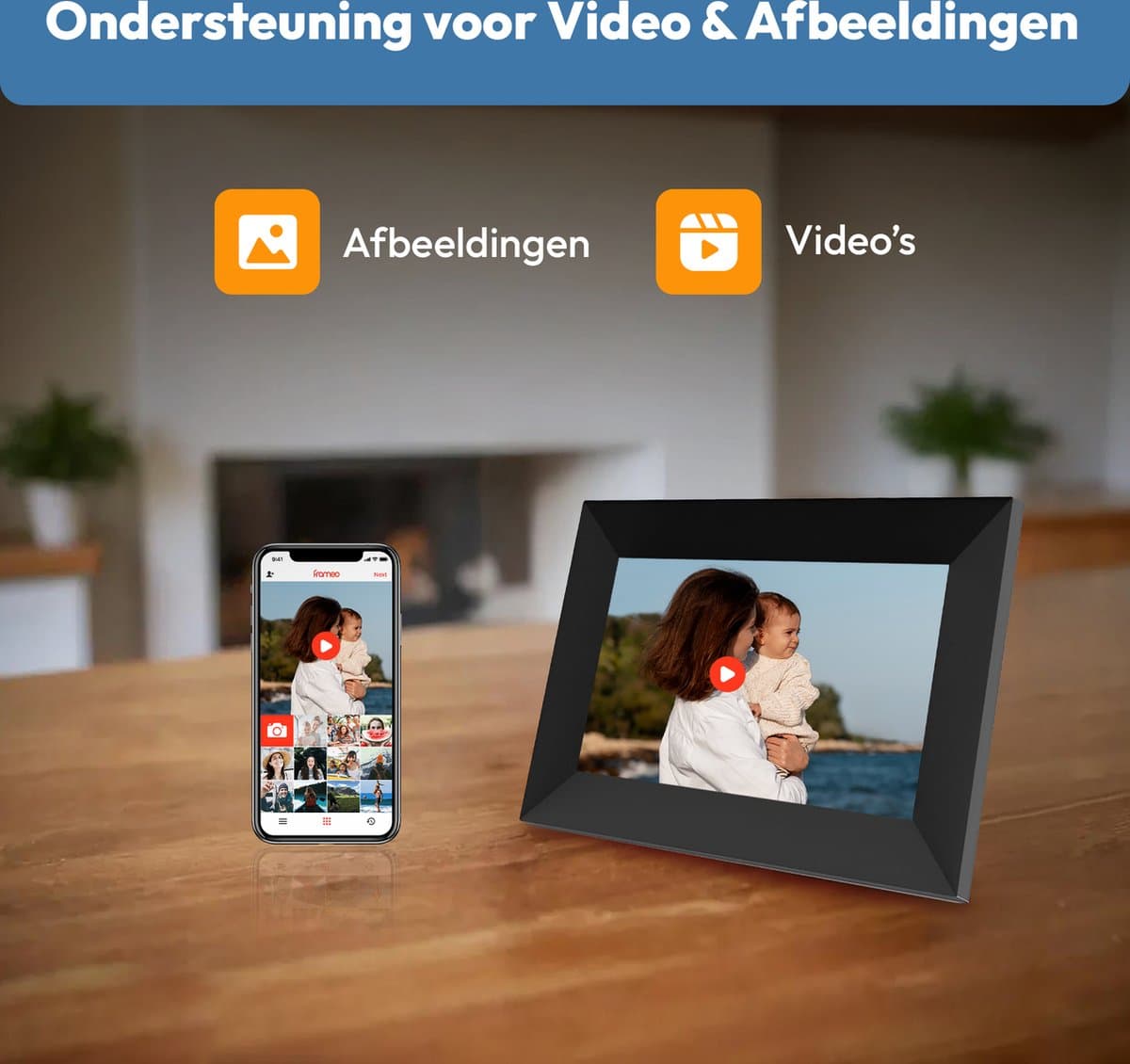 Digitale fotolijst met WiFi en Frameo App - 7 inch IPS Display - Fotokader met Touchscreen - 32GB - Zwart - Frameo digitale fotolijst - digitale fotokader - digitaal fotolijstje thumbnail 2