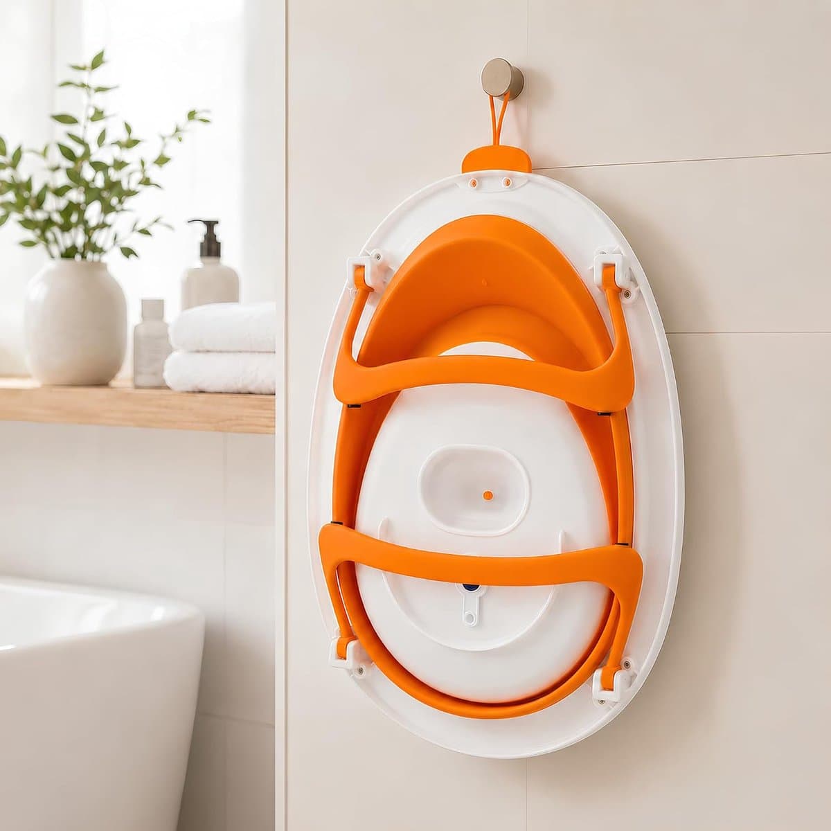 Opvouwbare babybadkuip - Baby badje - Veilig badderen - Met temperatuurindicator - 72 x 50 x 19 cm - Oranje-Wit thumbnail 2