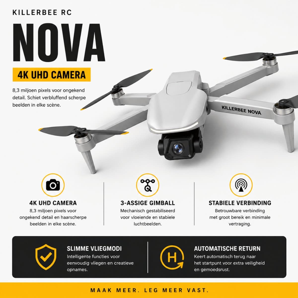 Killerbee NOVA – Drone met 4K UHD Camera en 3 assige gimball - 3Km Bereik - 2 Batterijen (totaal 50 Min Vliegtijd) - Incl 64GB Geheugenkaart thumbnail 6