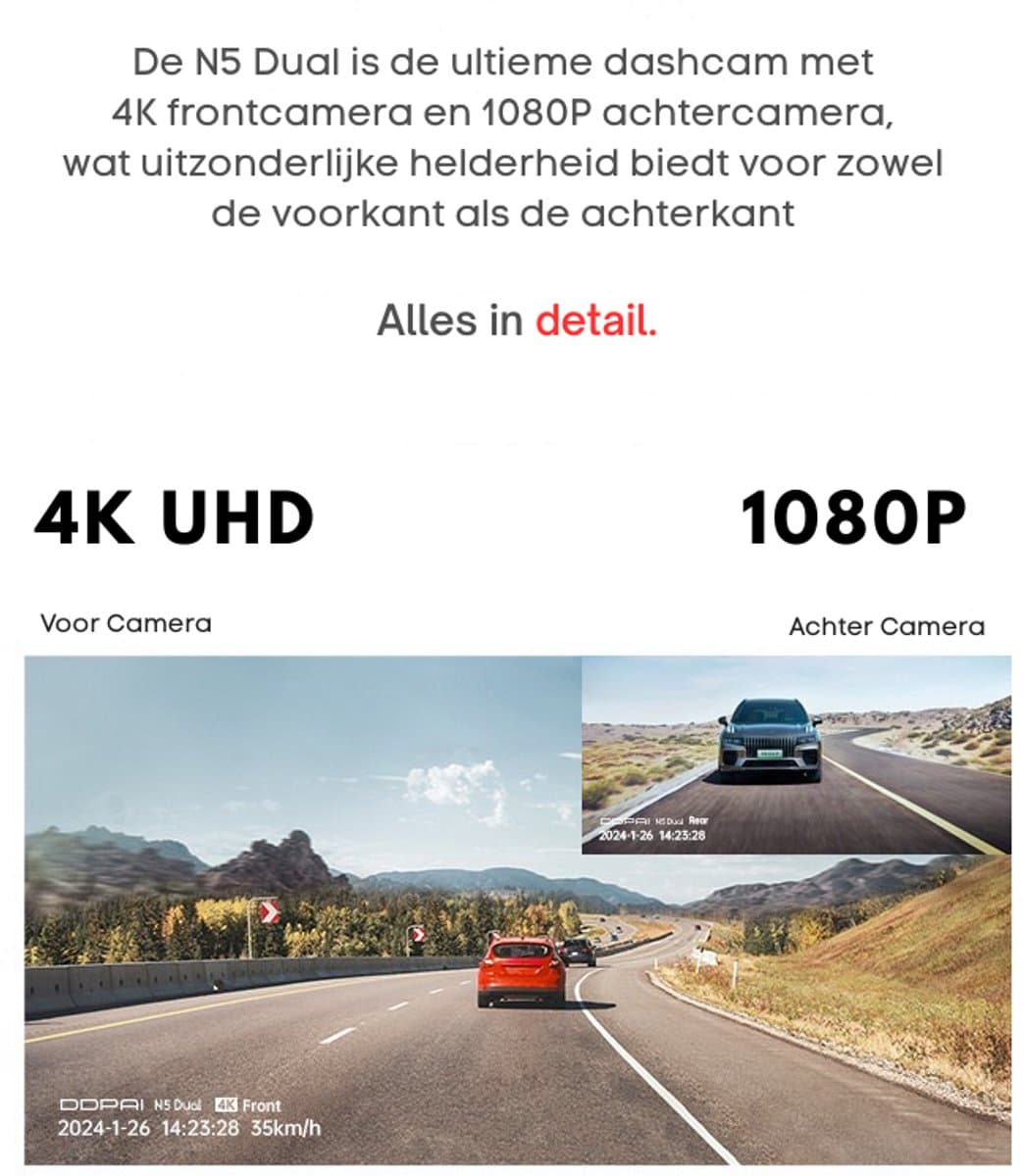 Dashcam met Radar voor Auto met Camera Voor en Achter - 4K Beeld - GPS - Continue Opname - DDPAI N5 DUAL thumbnail 3