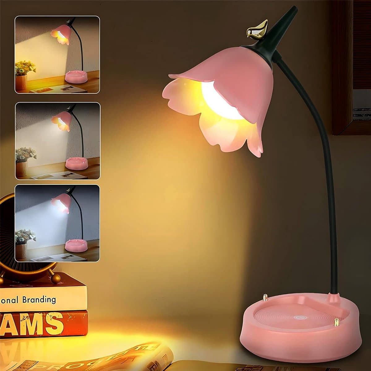 Roze bureaulamp voor meisjes - Dimbaar LED-bureaulampje - Oogvriendelijk om te studeren - Aanraaksensor - USB-oplaadbaar - Geschikt om naast het bed te lezen en te studeren - Perfect als decoratie voor de studentenkamer en als nachtlampje - Roze thumbnail 7