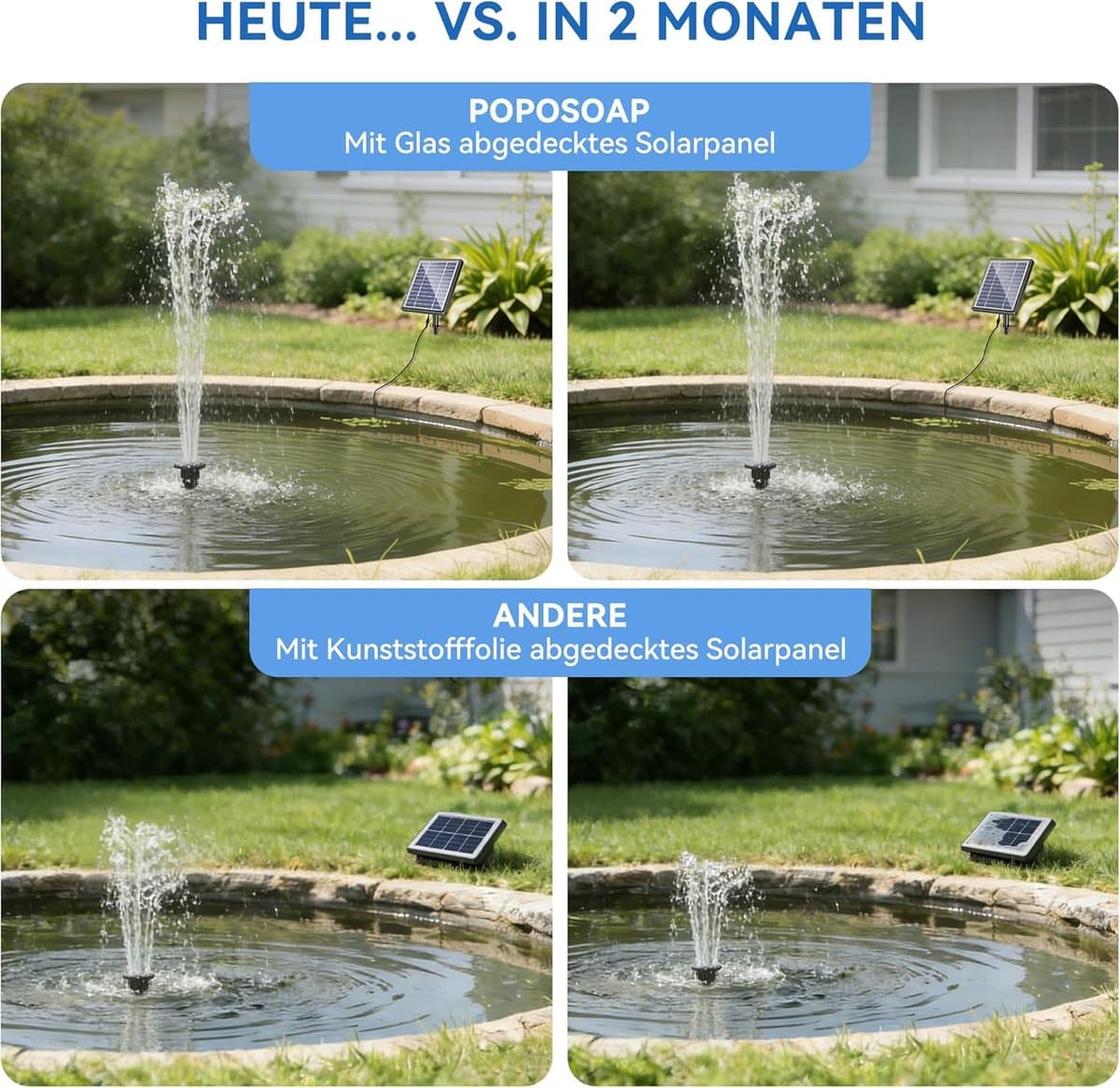 POPOSOAP Solarfontein voor vogelfontein - 3 W Solarwaterpomp met 1,2 m slang - 5 sproeiers - Solarfontein voor kleine vijvers buiten - Tuin thumbnail 5