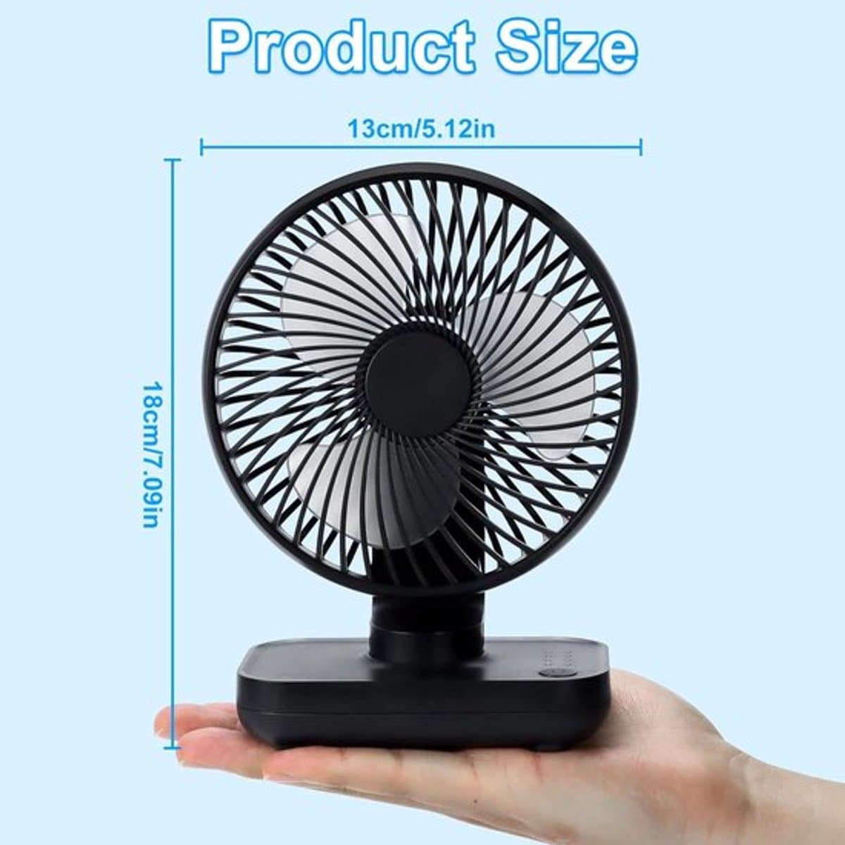 Solvix tafel ventilator geluidloos - USB Bureauventilator - Zwart - 4 Instellingen - Oplaadbare 4000mAh Batterij - Voor Thuis en Buitenshuis thumbnail 4