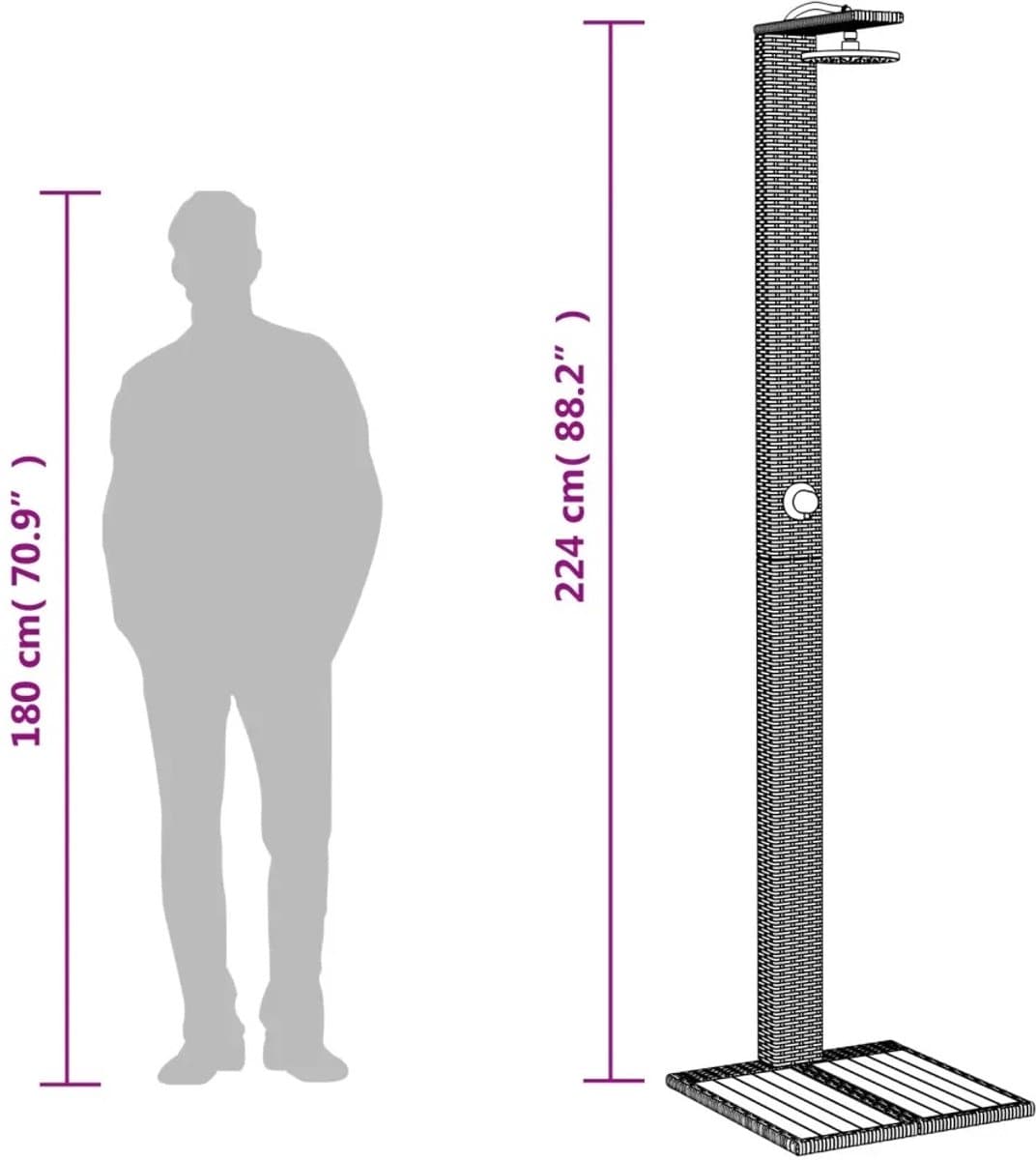HOB Buitendouche - Tuindouche - Doucheset - Campingdouche - Weerbestendig Polyrotan - Acaciahouten Basis - Vrijstaand Design 224cm thumbnail 2