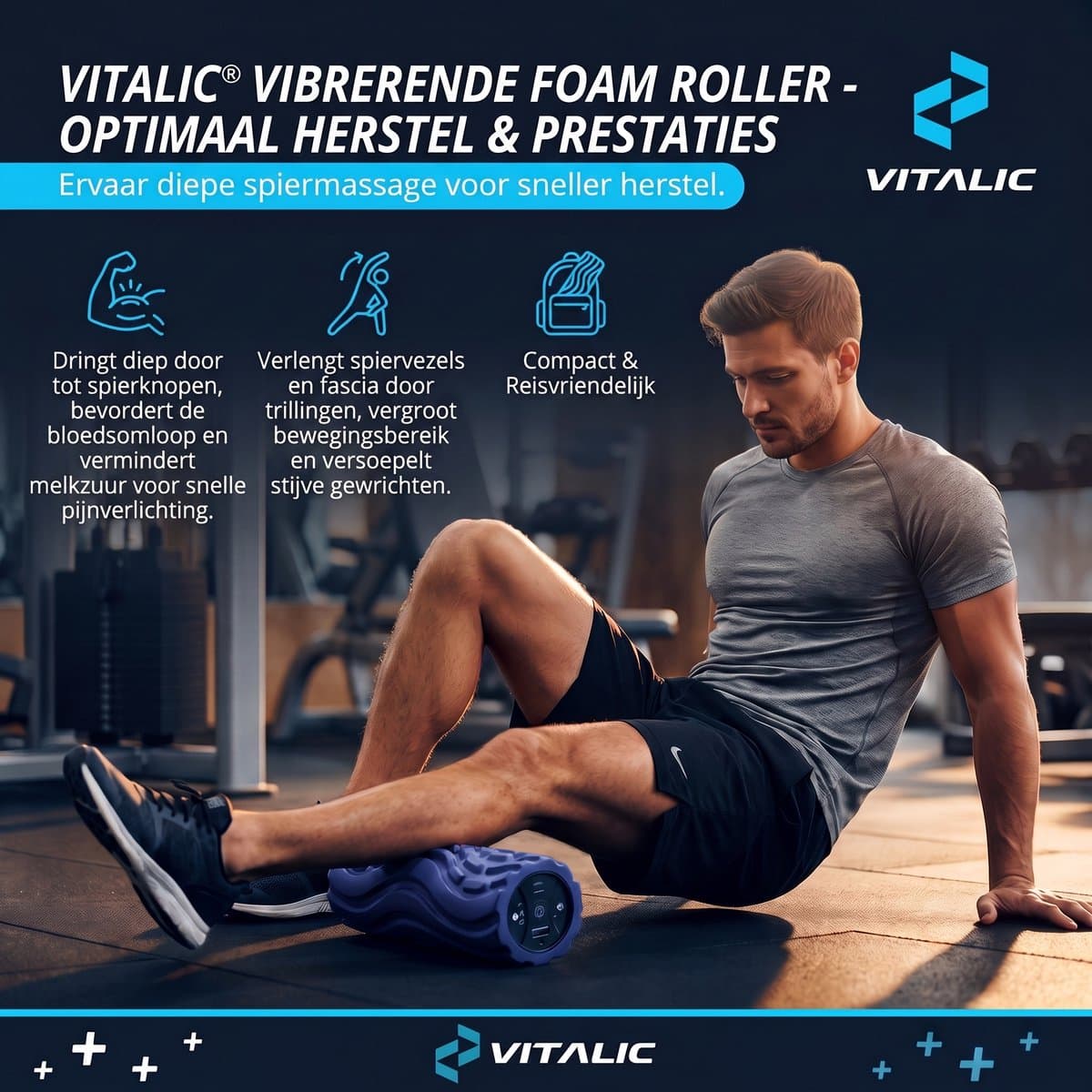 Vibrerende Foam Roller met 4 weken durend mobiliteitplan - voor Rug, Nek en Lichaam massage roller - Fitness foamrollers | Vitalic thumbnail 5
