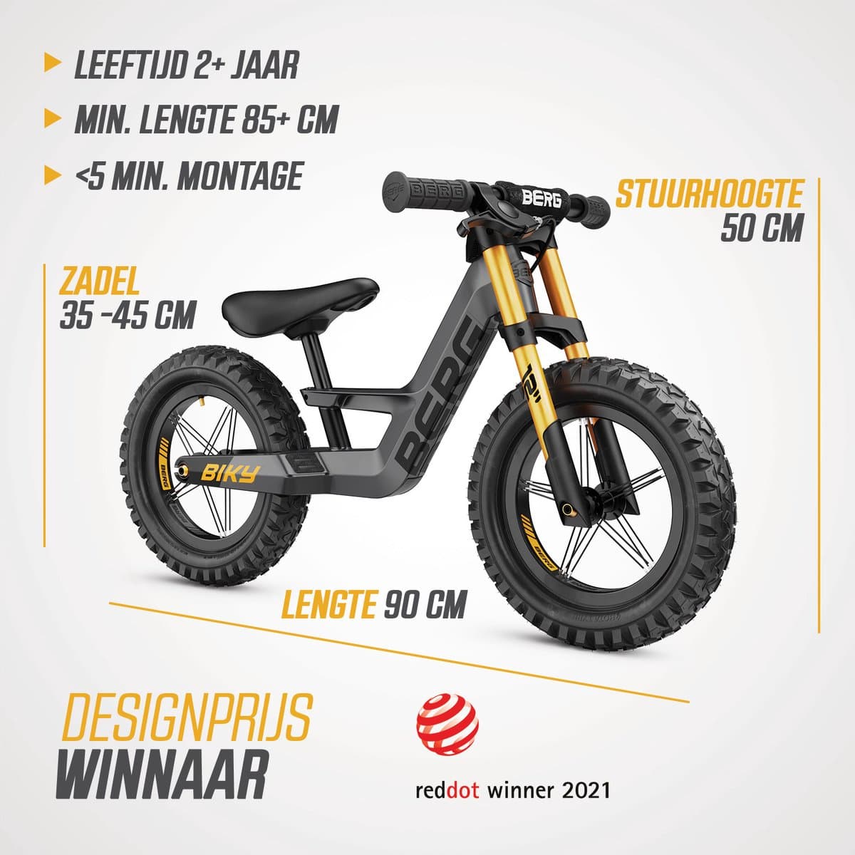 BERG Biky Cross Grey Loopfiets - 12 inch - Met handrem - Lichtgewicht frame van magnesium - Verstelbaar zadel - 2,5+ Jaar - Grijs thumbnail 8