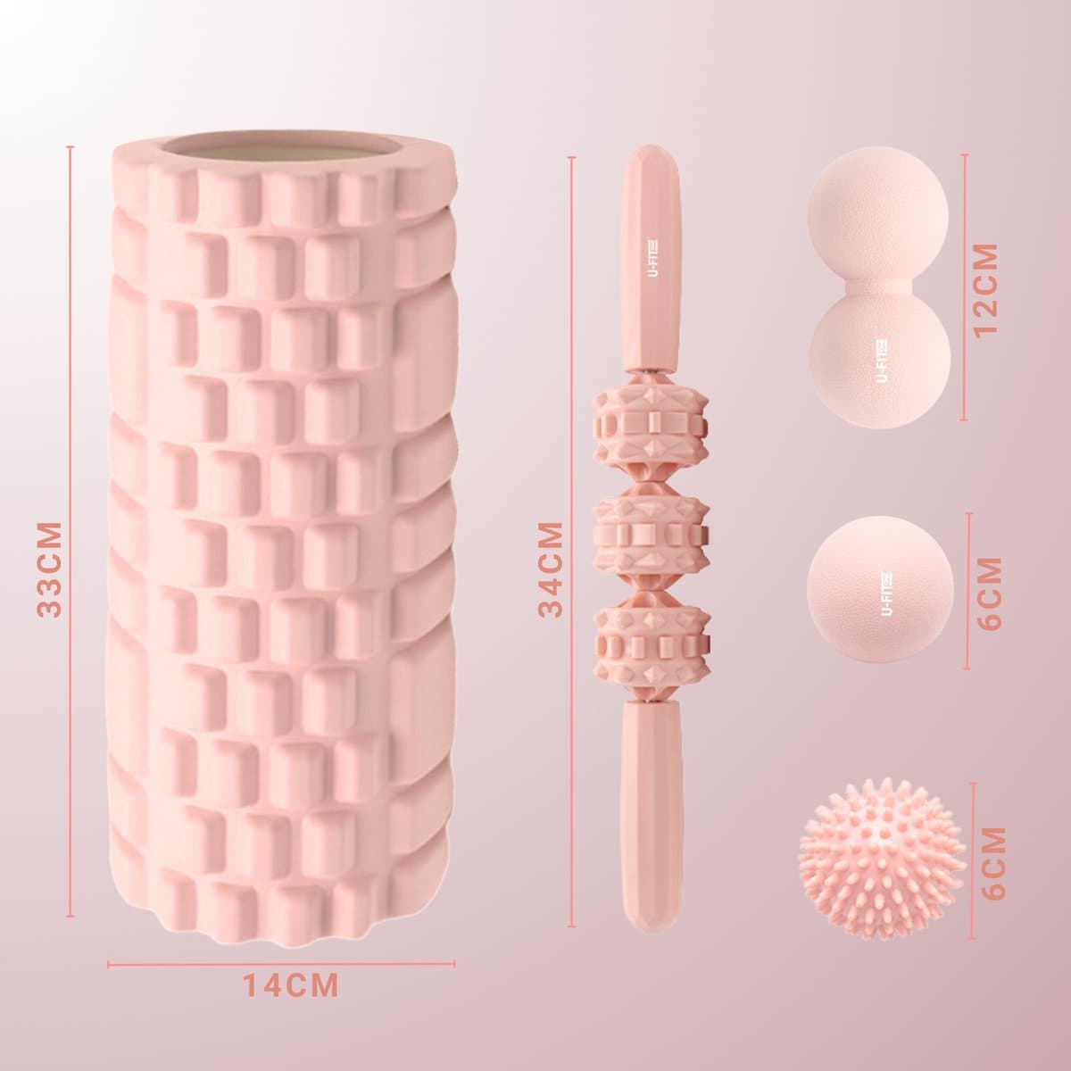 U Fit One 5 Delige Foam Roller Set - Trigger Point Massage Roller - Massage bal - Fitness - Yoga - Fascia - Bindweefsel - Roze thumbnail 7