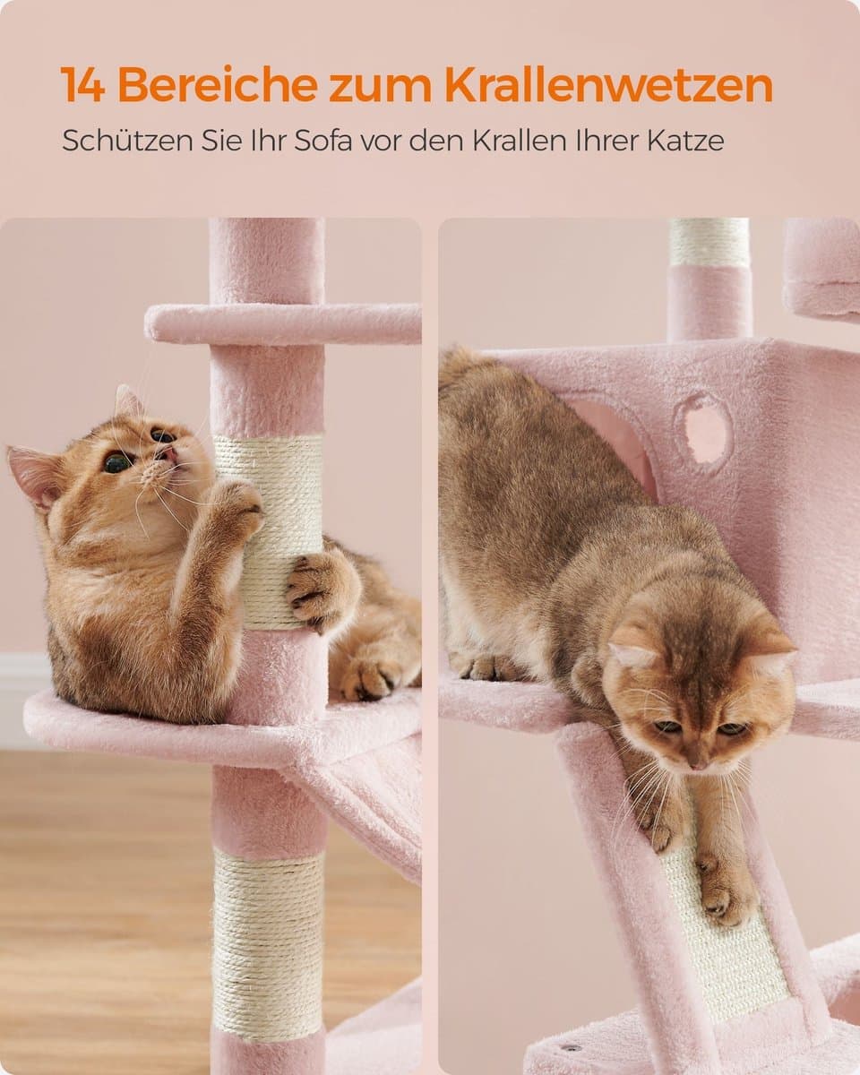 Krabpaal - Krabpaal - Krabpaal - Spaanplaat Pluche - Sisal - Groot 55cm x 45cm x 168cm - 18,4kg - Max 65kg - Pastelroze thumbnail 5