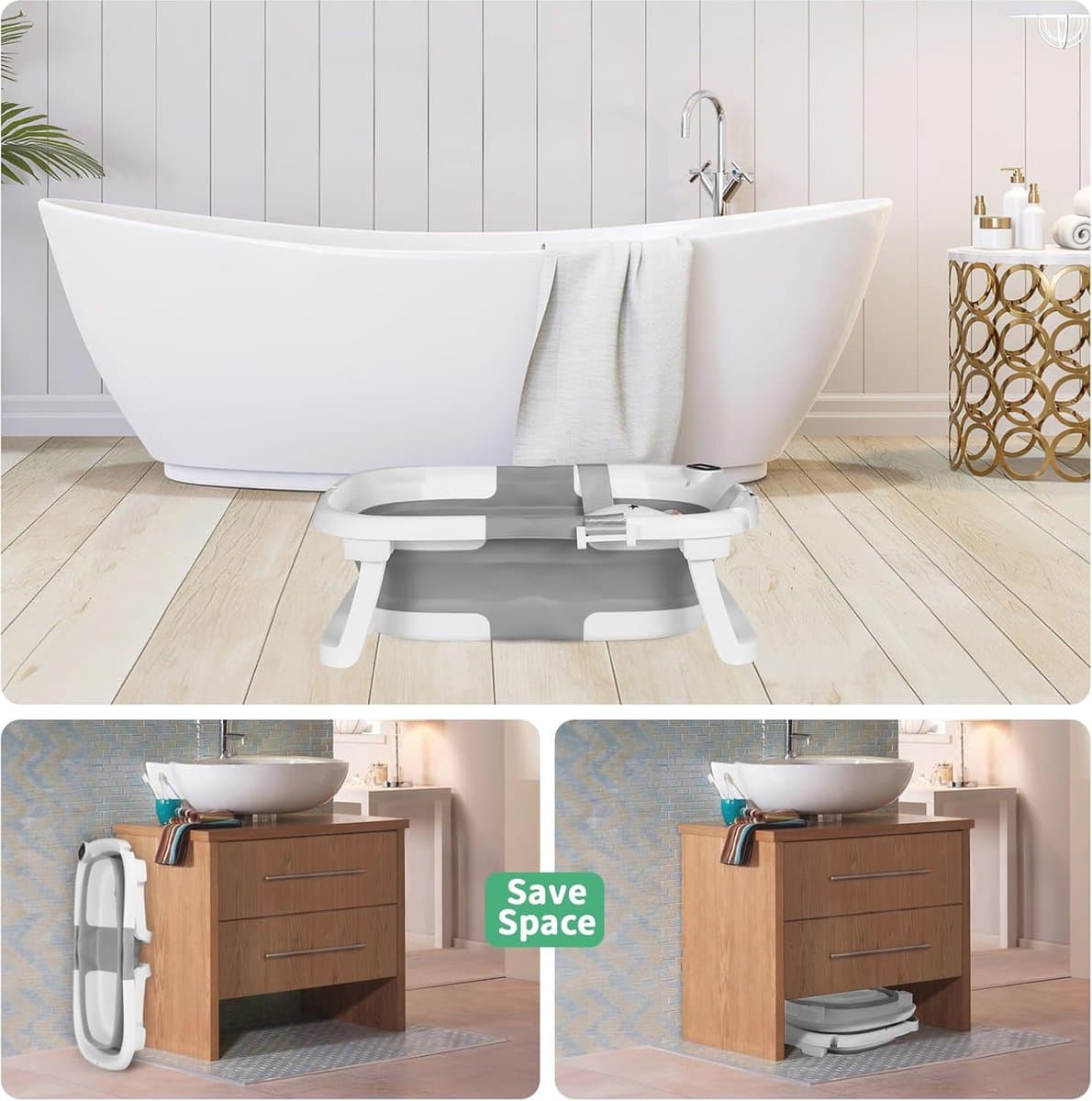Opvouwbare babybadkuip met douchekopaansluiting en thermometer - Ruimtebesparend en ergonomisch babybadje voor 0-36 maanden thumbnail 8