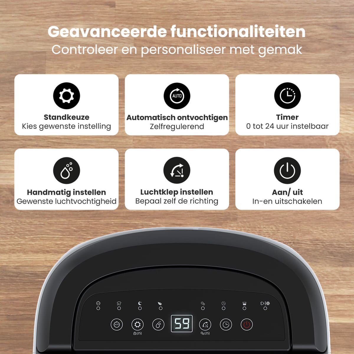 Auronic Luchtontvochtiger en Luchtreiniger - Pro Plus Series - Ontvochtigt 10L per dag in Huis - 2,6L Waterreservoir - Slaapkamer en Woonkamer - Was-droog functie - Vochtopnemer voor in Huis - Dehumidifier - Wit thumbnail 4