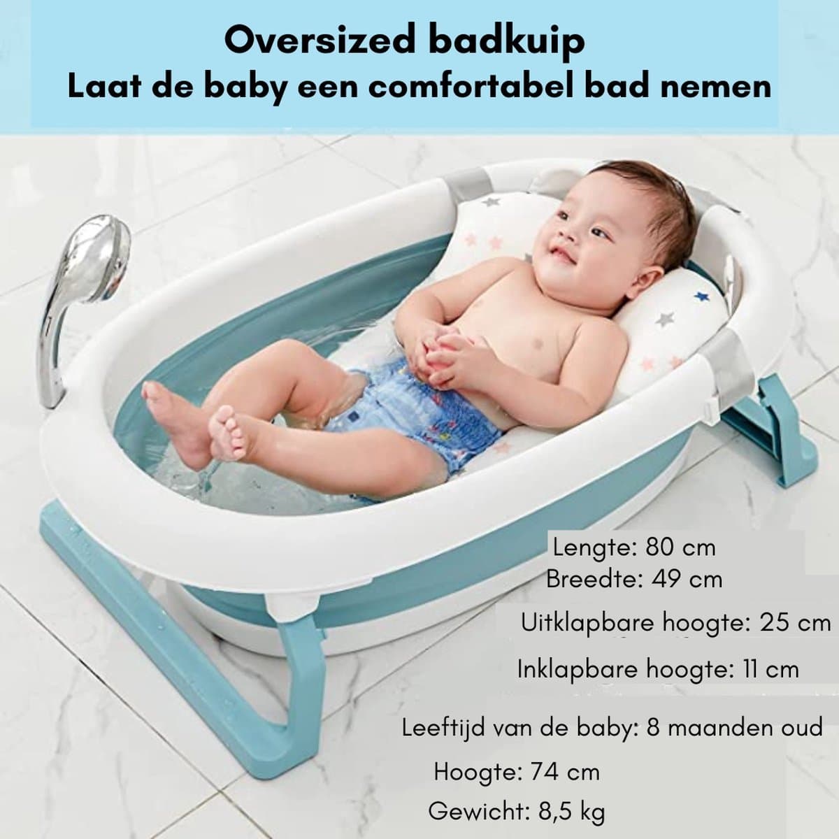 Opvouwbare Babybadkuip - Babykuip - Baby Bad - Babyzitje - Inclusief Kinderballen - Baby - Babyhaarwasbeker - Babybadkuip Opvouwbaar - 80 x 49 x 25 cm thumbnail 6