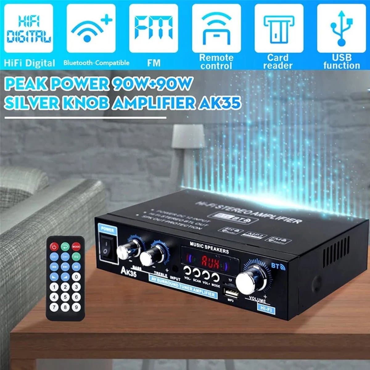 DrPhone PureSound Fosi - HiFi-stereo-audioversterker - Bluetooth Audio Power Versterker - 2-Kanaals Output – Met Afstandsbediening - Zwart thumbnail 6