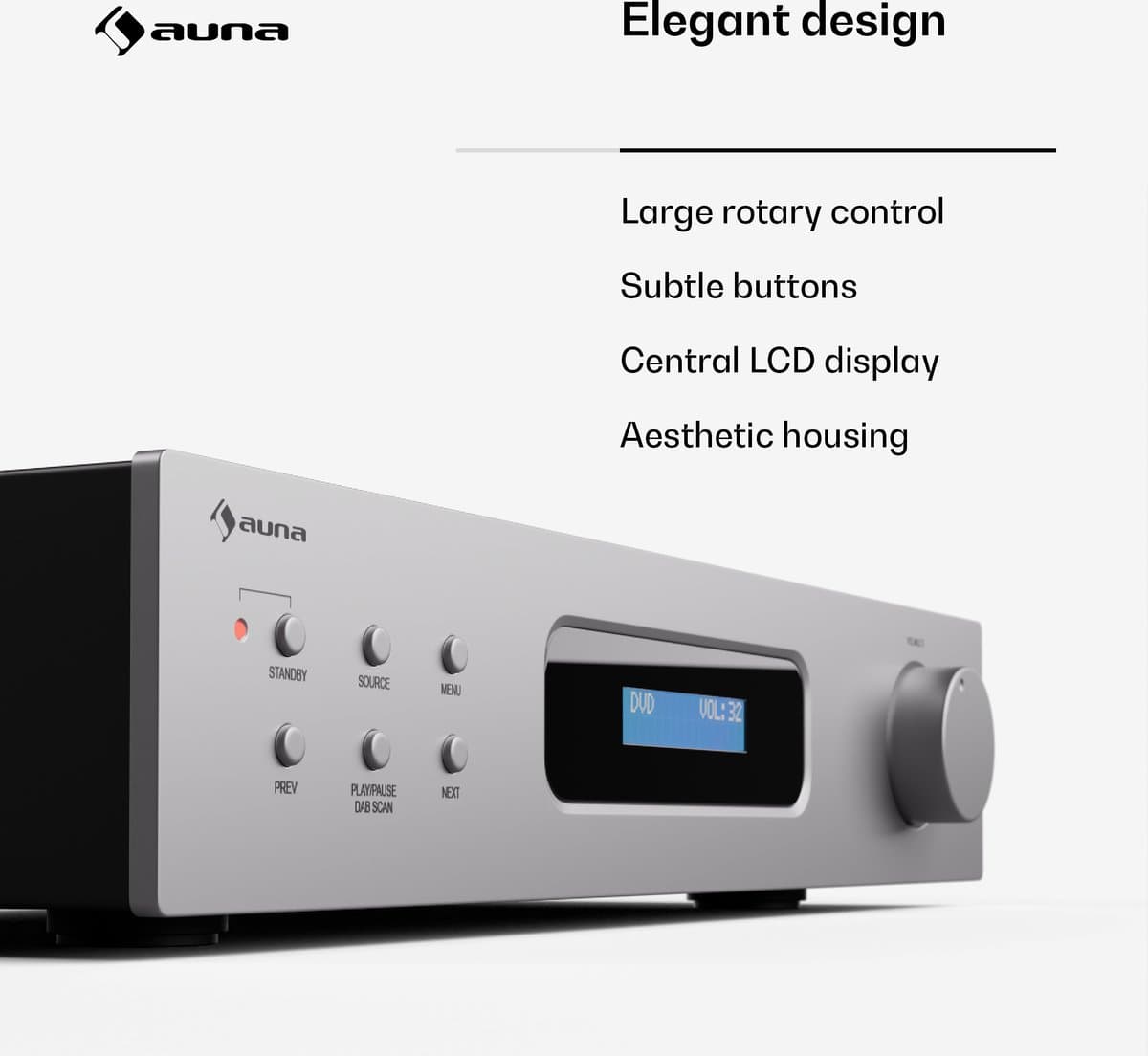Auna Art22 amplifier DAB+ BT Hifi versterker - Bluetooth - DAB+/FM radio - 2 x 60 W - Wit en zilver metallic thumbnail 5