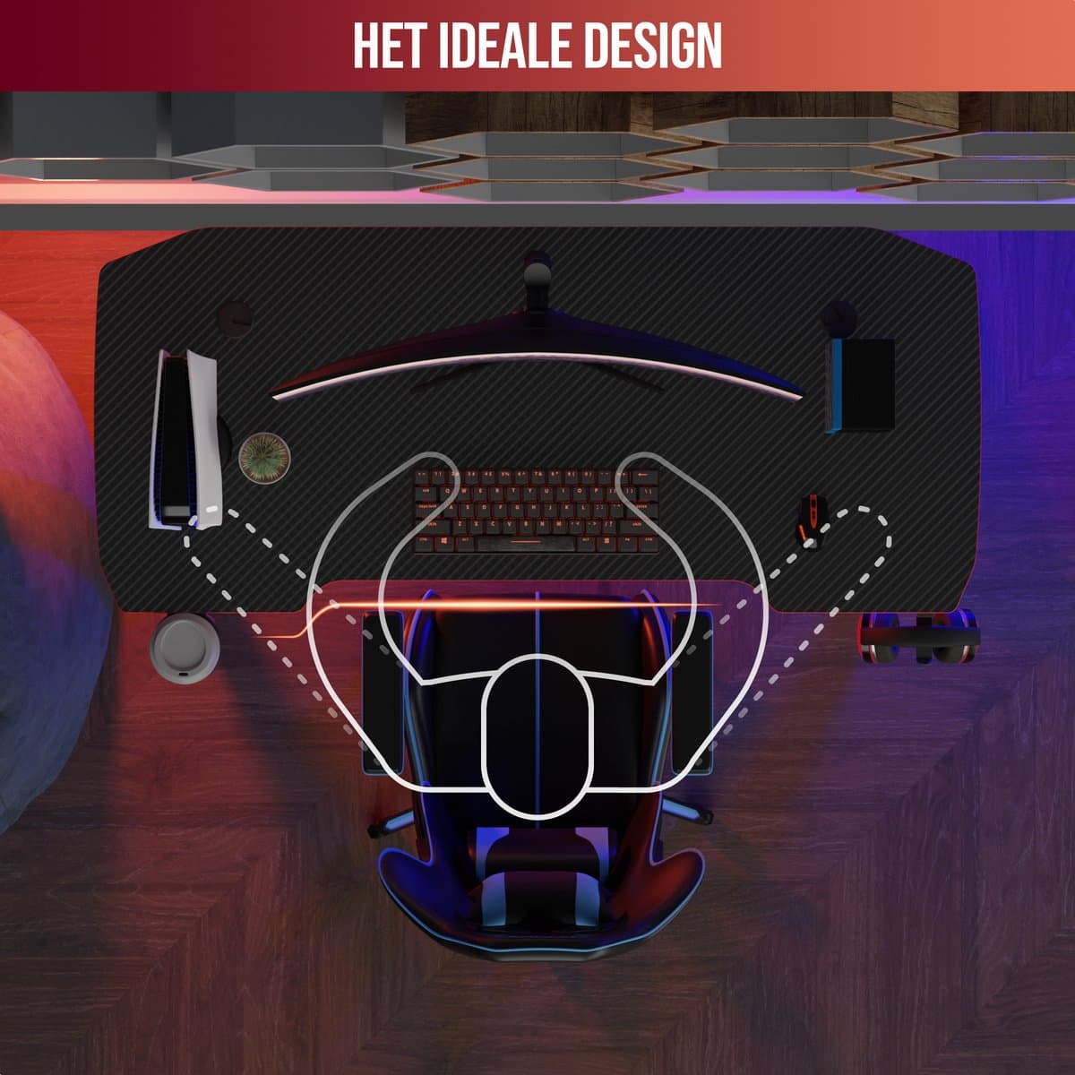 Avalo Gaming Bureau - 120x60x75 cm - Game Desk - Tafel - Game Bureau - Zwart thumbnail 7