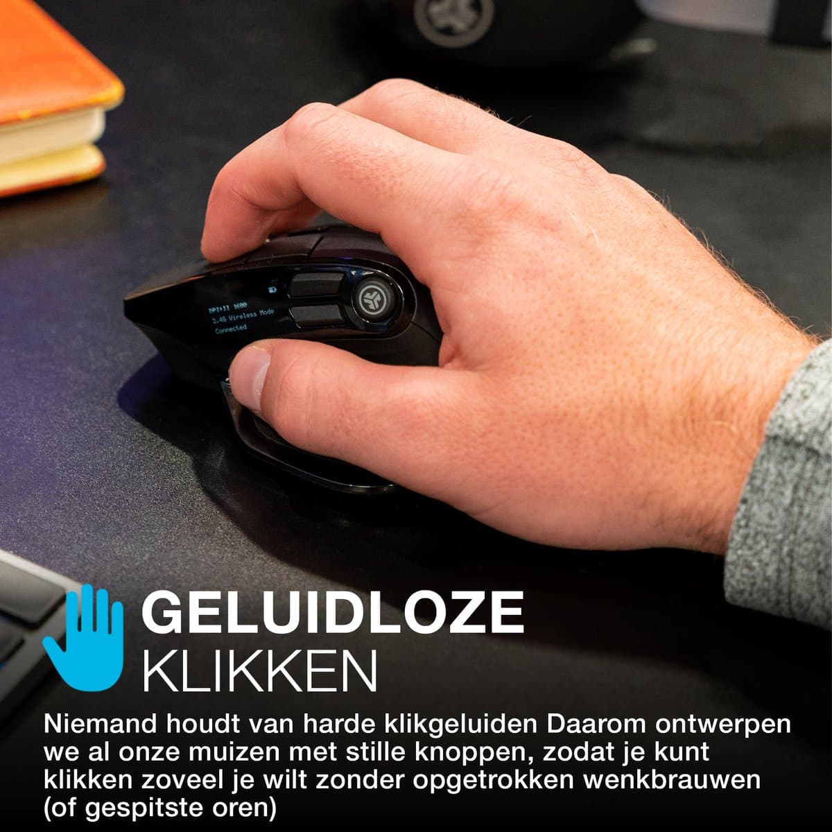 JLab Epic Draadloze Muis - Bluetooth Computermuis Draadloos - Stille Clicks - Verbind 3 Apparten - Draadloze Dongle - 4 Maanden Batterijduur - Rechtshandig - Multipoint - USB C Oplaadbaar - Zwart thumbnail 3