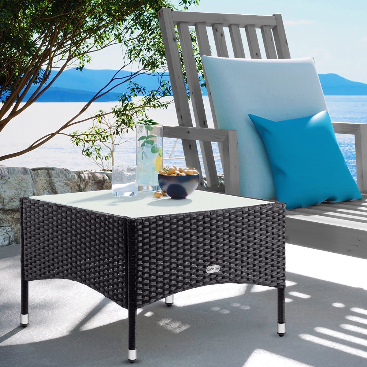 CASARIA Polyrattan Bijzettafel - Buiten 58x58x45cm - Zwart thumbnail 5