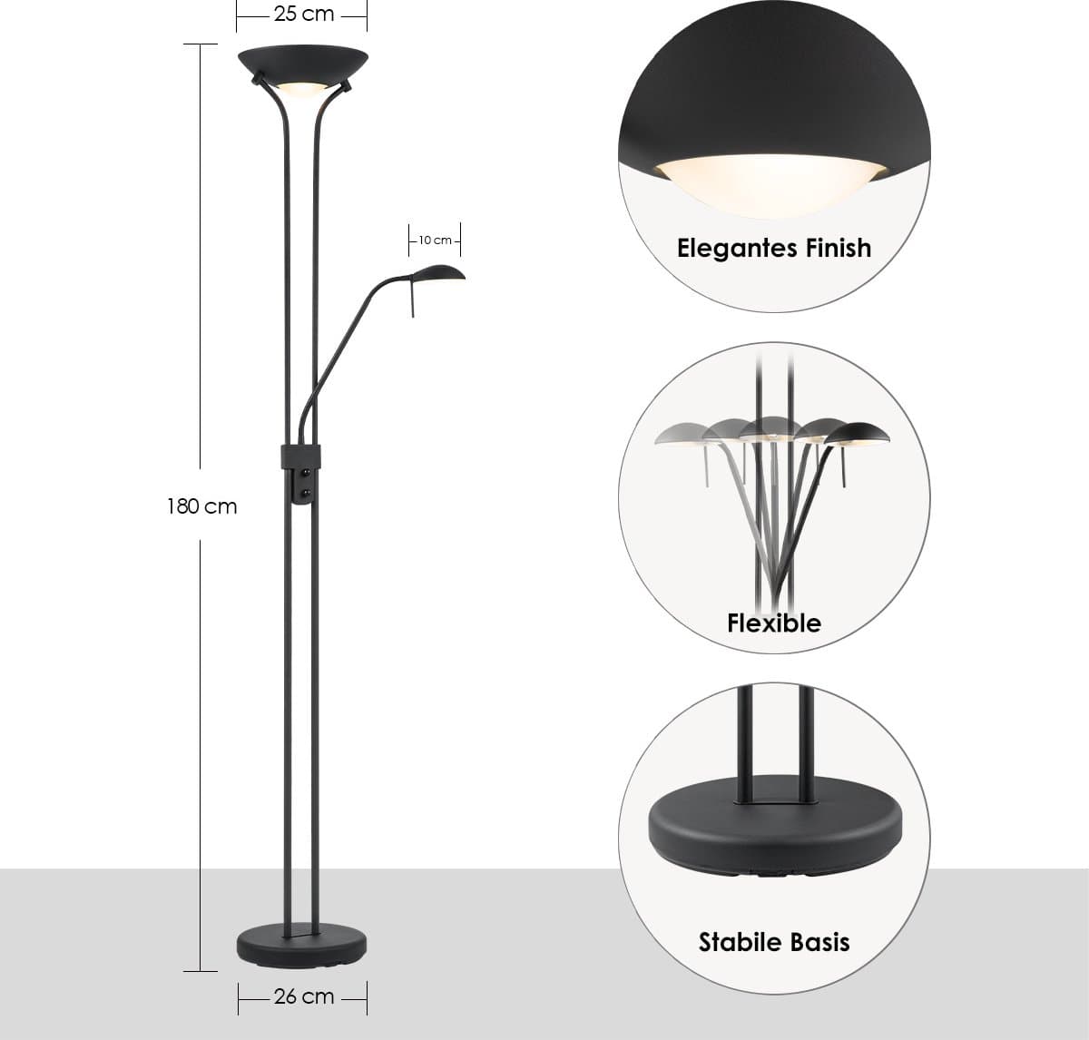 Home Sweet Home - LED Vloerlamp Dimbaar Zwart voor Woonkamer met Leeslamp - Inclusief R7S & G9 Vervangbare Lampen - 180 cm Metaal - Modern Warm Wit thumbnail 4
