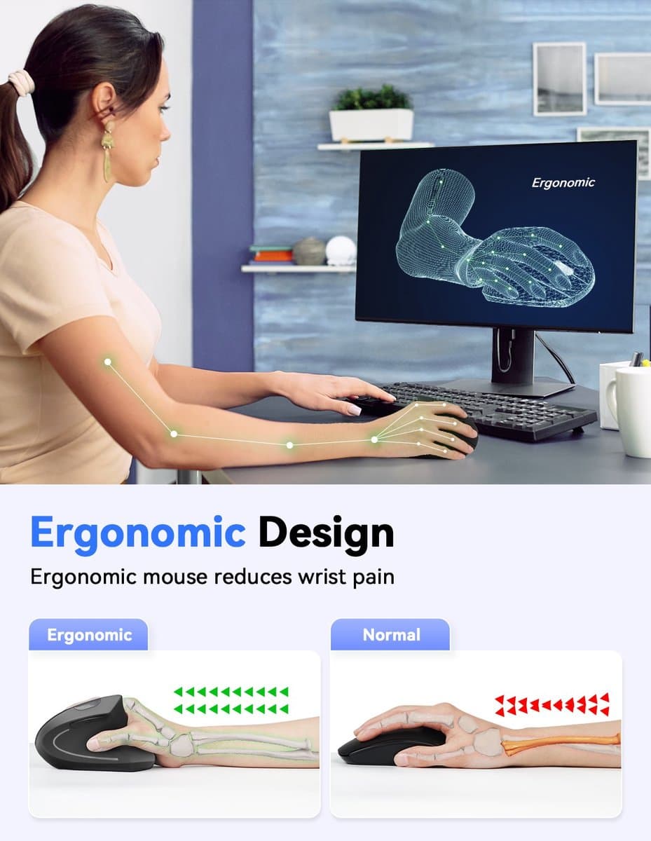 Verticale Muis - Ergonomisch Ontworpen voor Rechtshandige - Draadloos - 6 Knoppen - 2000-1200-800 Instelbaar DPI thumbnail 3