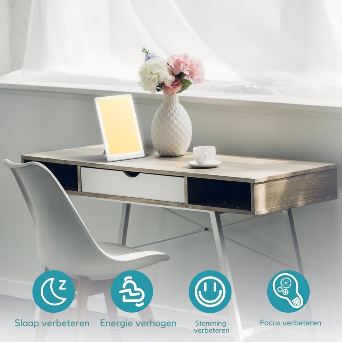 TIM® Bureaulamp led dimbaar daglicht- Wit - USB oplaadbaar - 3 kleurenfuncties - Daglichtlamp - Touchscreen - Lichttherapielamp - Hobby lamp voor schilderen, puzzelen – UV-Vrij - Tafellamp/lamp staand - Wit - 24cm x 21cm x 5cm thumbnail 5