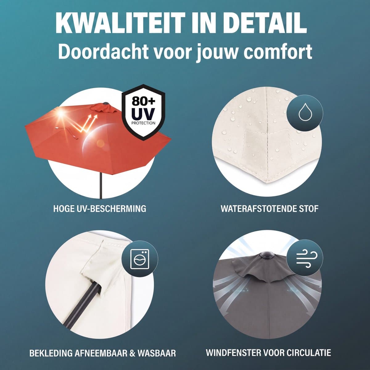 Kingsleeve Halfronde Balkonparasol – 270 cm UV50+ Antraciet thumbnail 7