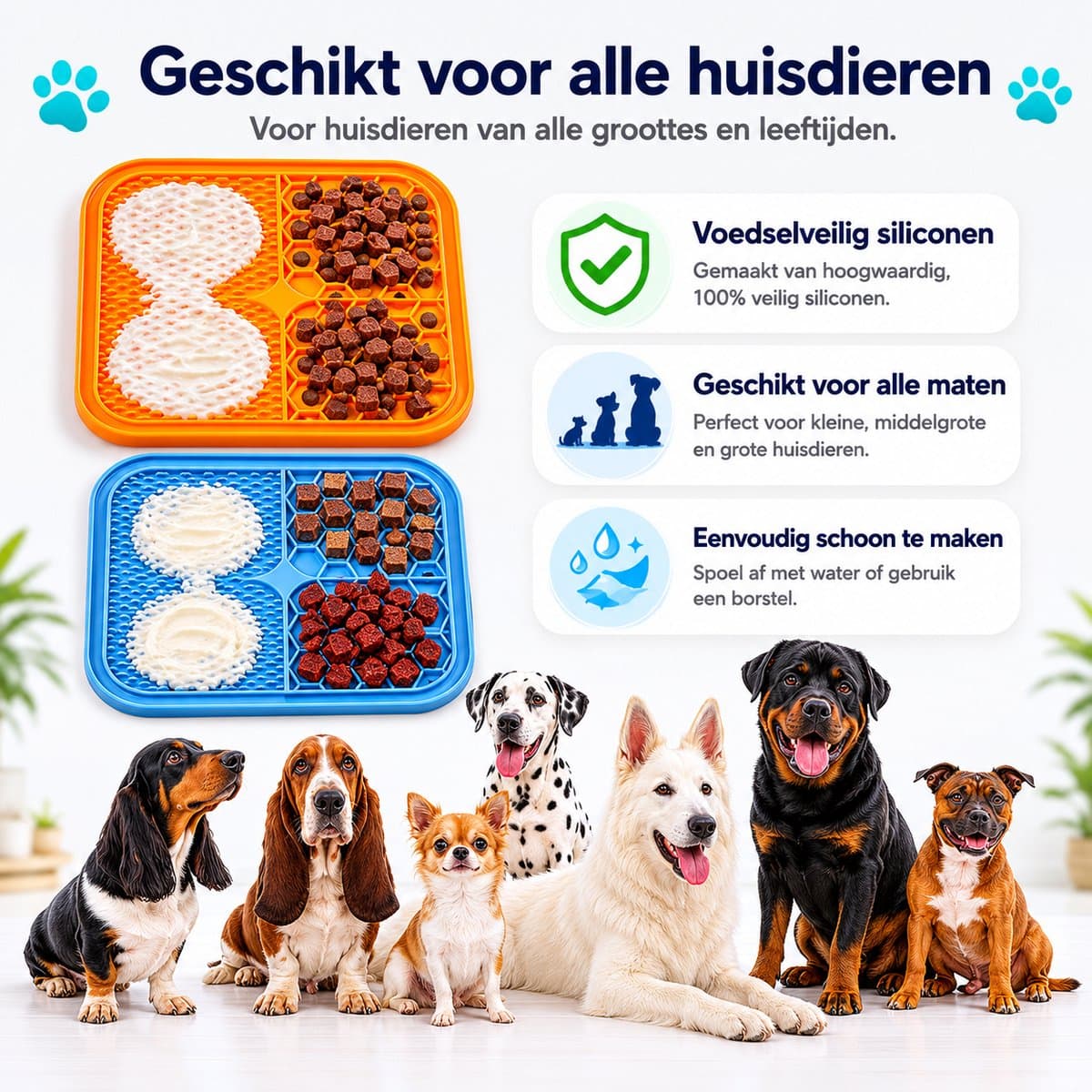 BOTC Likmat Hond met Silicone spatulas - 3-Delig Likmat Voermat Hond - voermat - Slowfeeder Hond - Blauw /Geel thumbnail 2