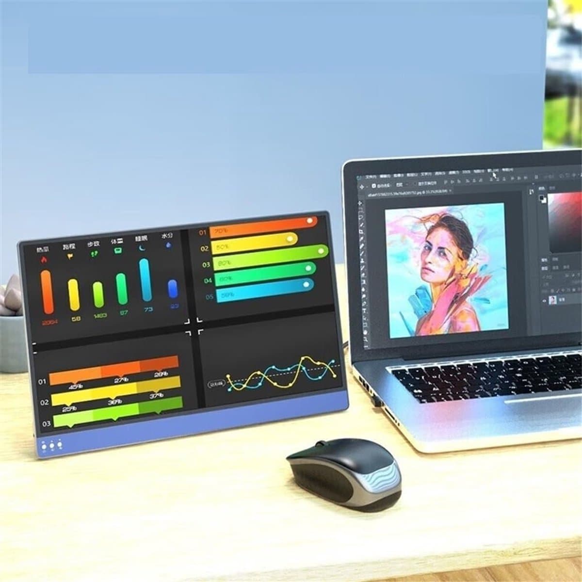 Draagbare Monitor - Externe Scherm Laptop - Mobiele Productiviteit - Full HD 1080p - 15 inch - Zwart thumbnail 2