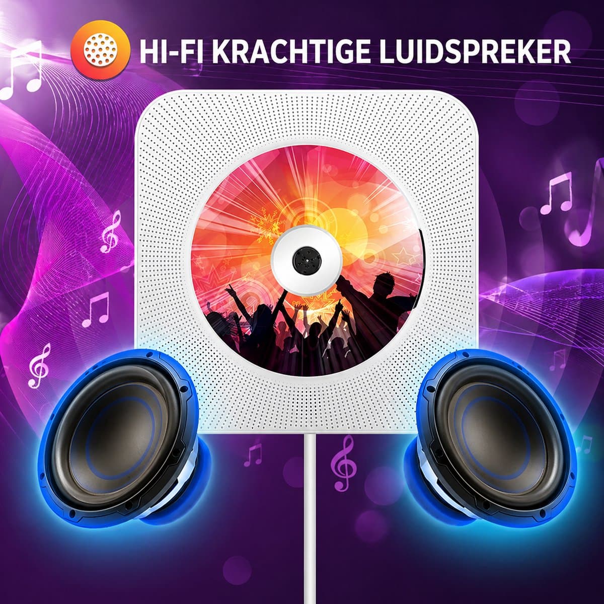 WINNES Draagbare CD speler met Bluetooth, Wandmontage CD-spelers Muziekspeler Home Audio Boombox met afstandsbediening FM-radio Ingebouwde HiFi-luidsprekers LCD-scherm MP3-koptelefoonaansluiting AUX-ingang Uitgang thumbnail 7