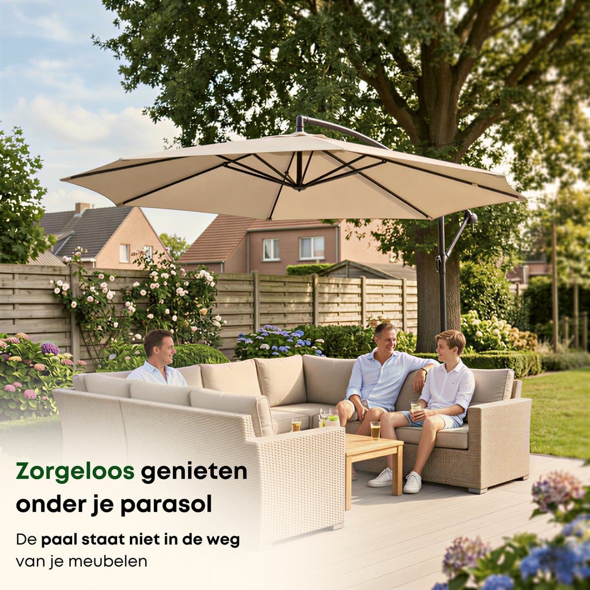 ACAZA Parasol - Zweefparasol - Beige - 300 cm diameter - Staal - Parasols - Rond - UV werend doek - Kantelbaar thumbnail 3