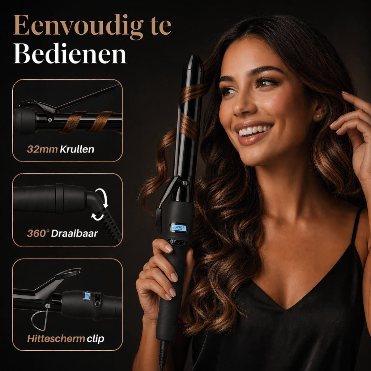 Vaive Krultang met Klem - 32MM - Krultangen - Haarkruller - Hair Curler - Curling Iron thumbnail 6