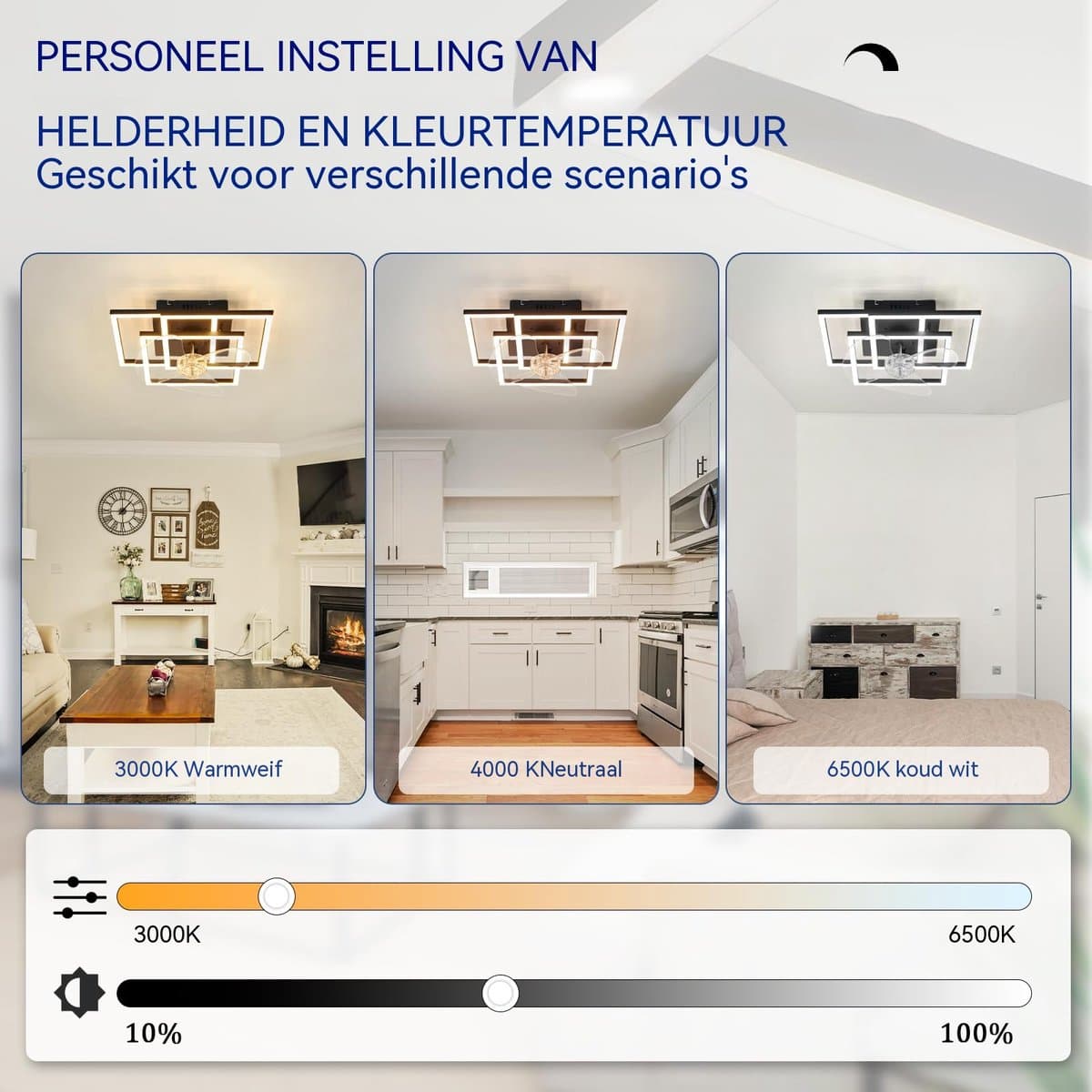 Glitzerlife - Plafond ventilator met verlichting - Modern Dimbaar Led Licht - Stille plafondventilator - 6 Snelheden Omkeerbaar - Nachtlicht Timer Geheugenfunctie - 37 Cm - Zwart thumbnail 2